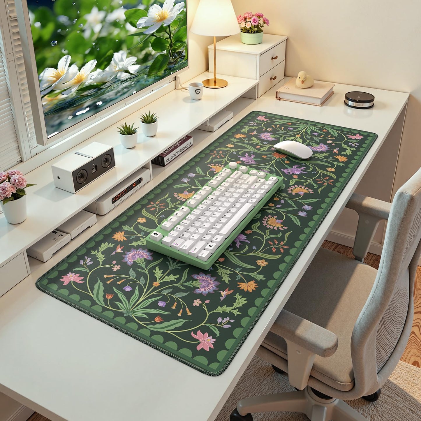 iLeadon Dark Green Desk Mat for Keyboard and Mouse,Full Desk Mouse Pad