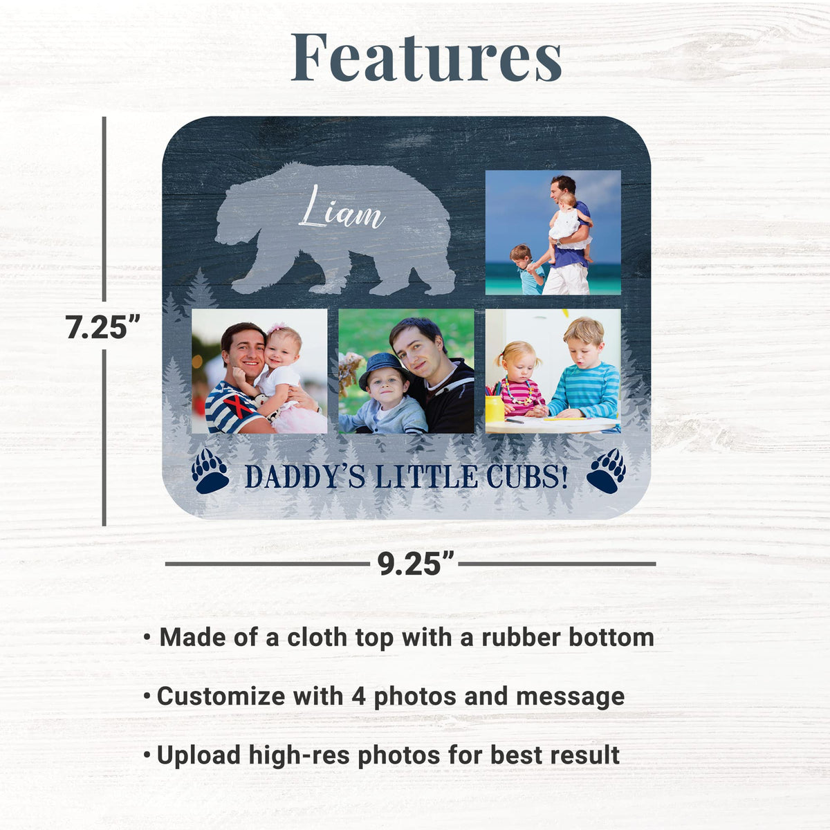 Let's Make Memories Personalized Papa Bear Photo Mouse Pad - Father's Day - for Him - Best Dad