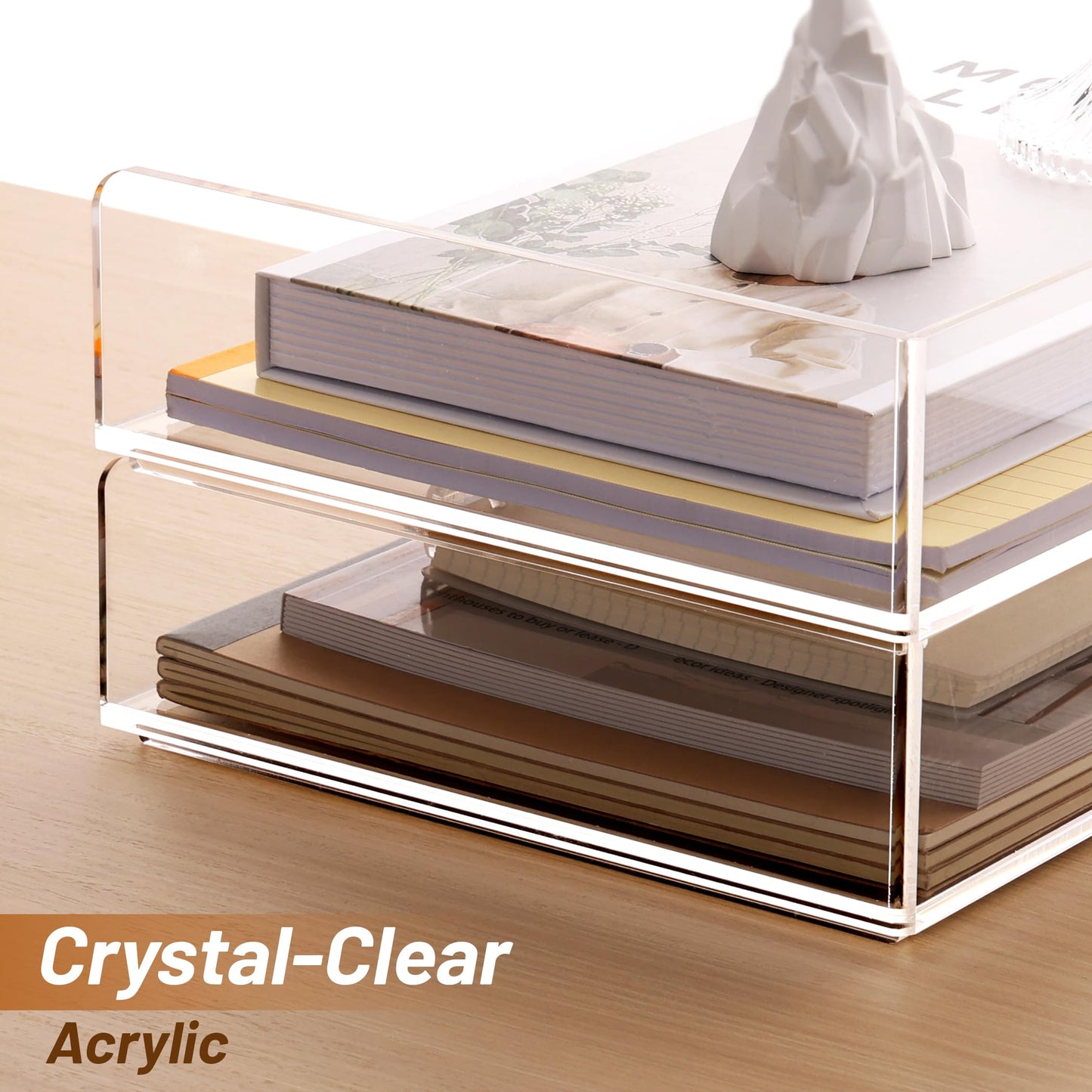 SANRUI Acrylic Desk Organizer Stackable Paper Tray, Letter Size Tray 2-Pack
