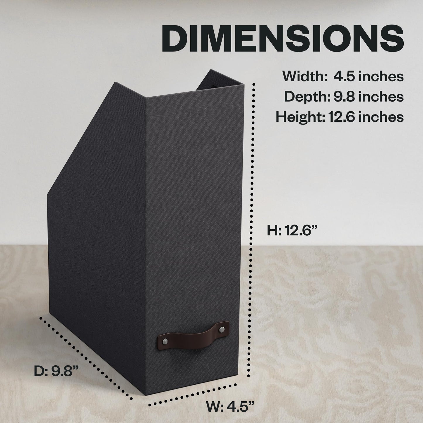Bigso Estelle Fibreboard Magazine Holder with Leather Handle - Magazine File Holder and Organizer