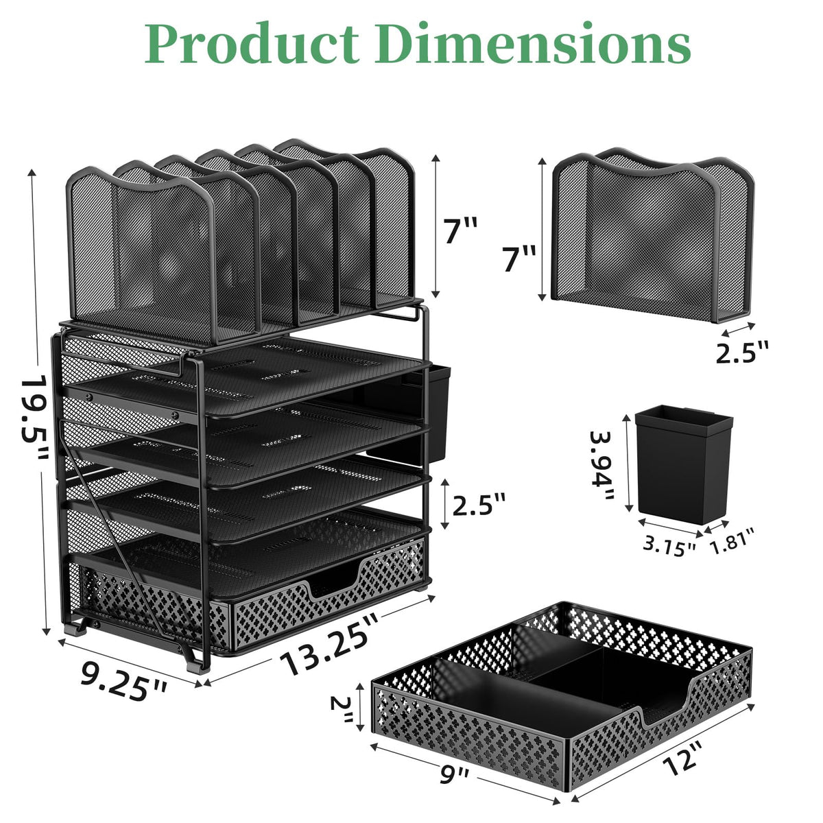 Simple Trending 5 Tier Mesh Desk File Organizer, Paper Letter Tray File Holder with Sliding Drawer