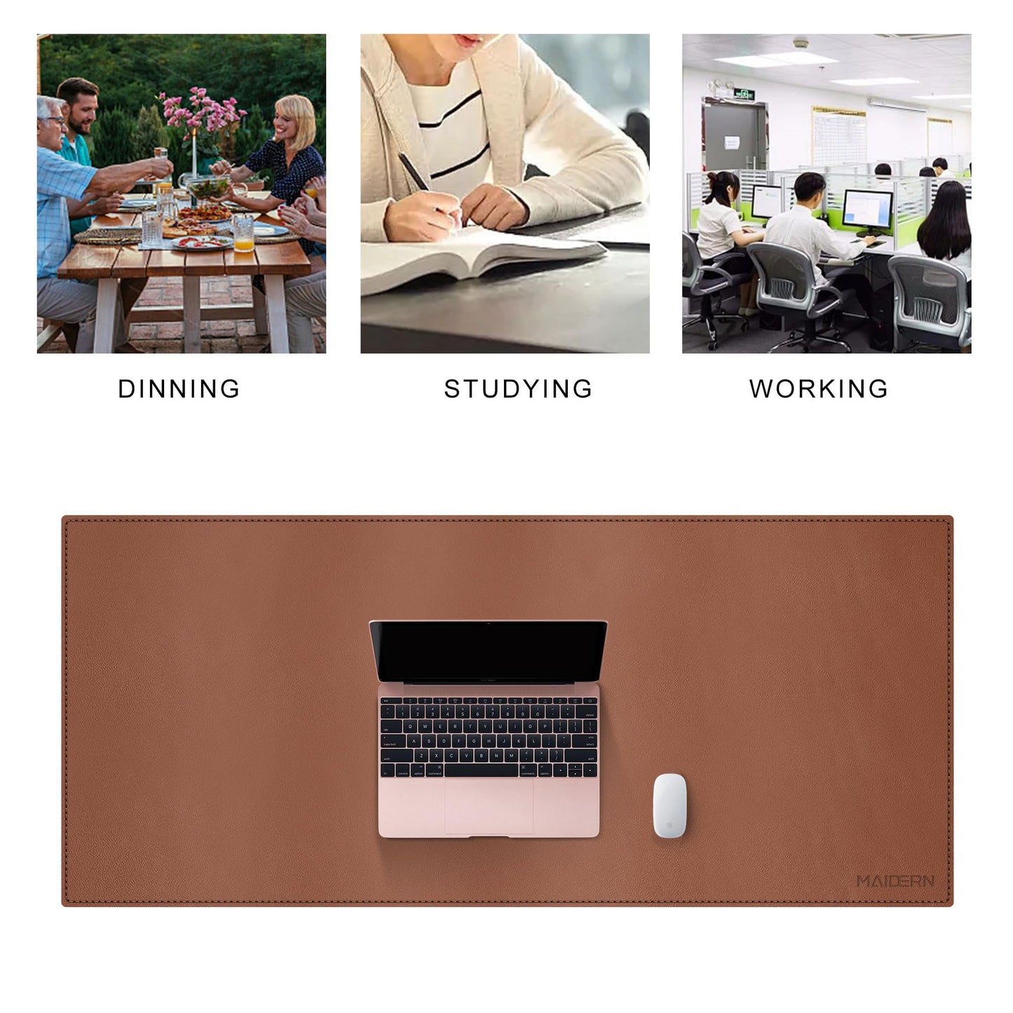 MAIDERN 43.3”x 19.6” Leather Desk Mat, Large Desk Pad, Cork & Leather Large Mouse pad for Desk
