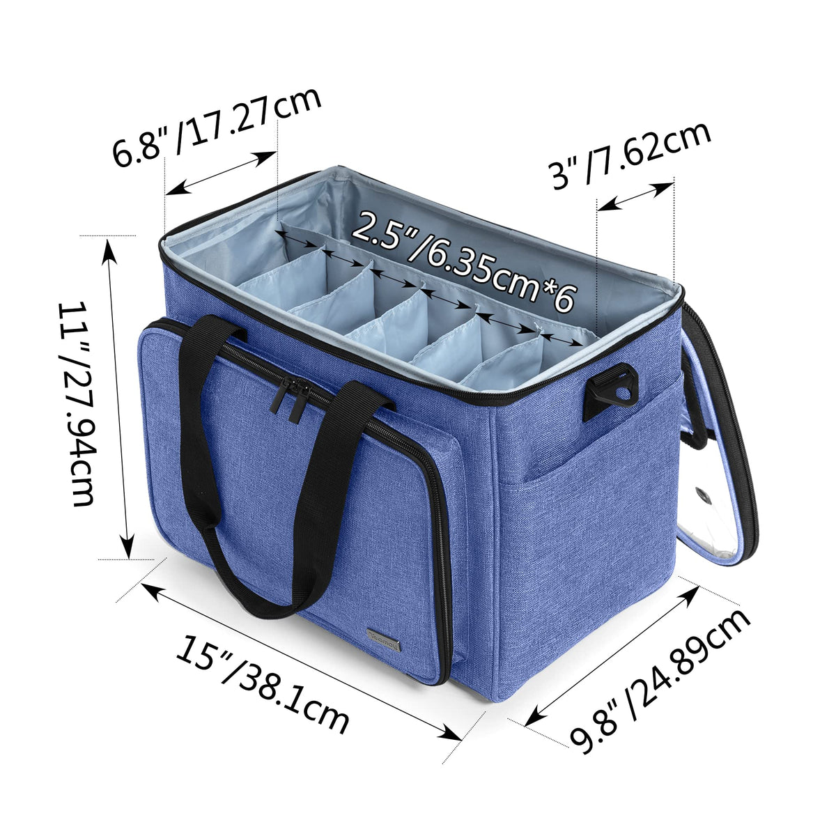 Teamoy Knitting Bag, Yarn Storage Organizer Crochet Bag Tote, Dark Blue