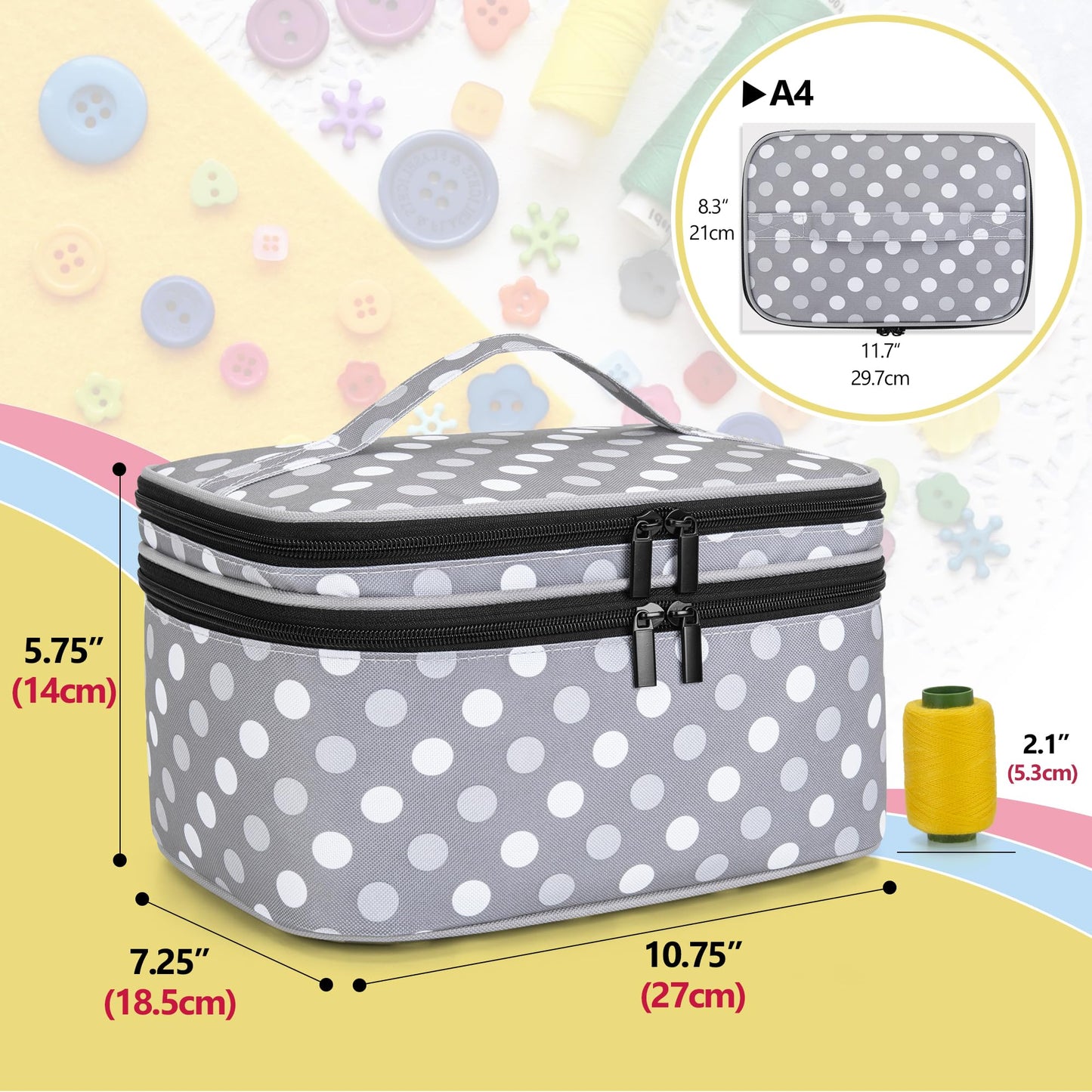 Luxja Double-Layer Large Sewing Organizer, Polka Dots