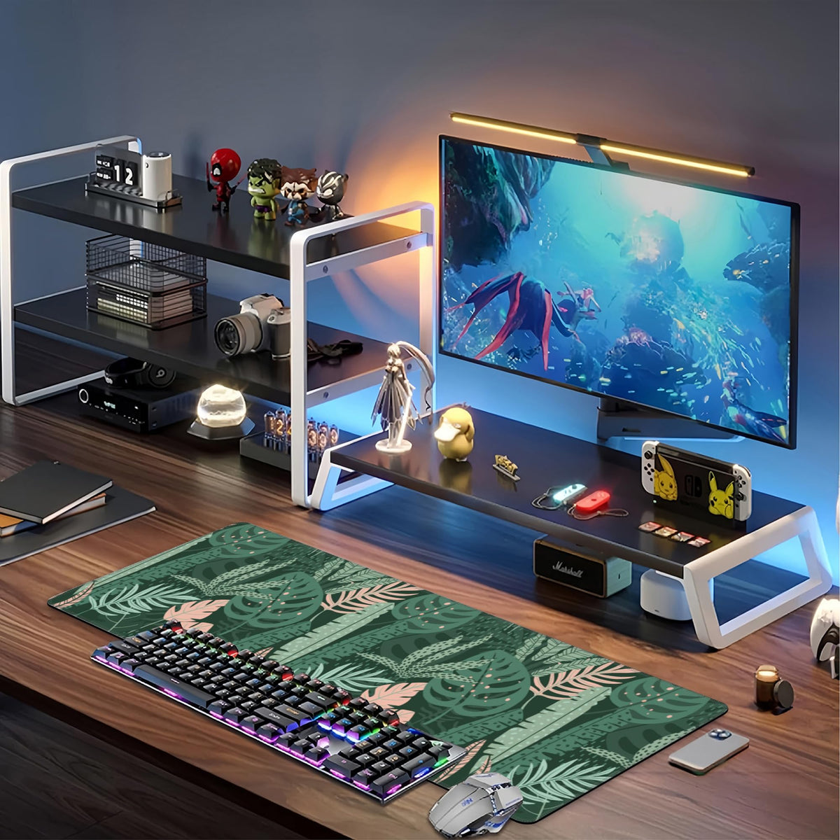 Tropical Plants and Leaves Desk Mat,Large Tropical Palm Leaves Gaming Keyboard Mouse Pad,Non-Slip