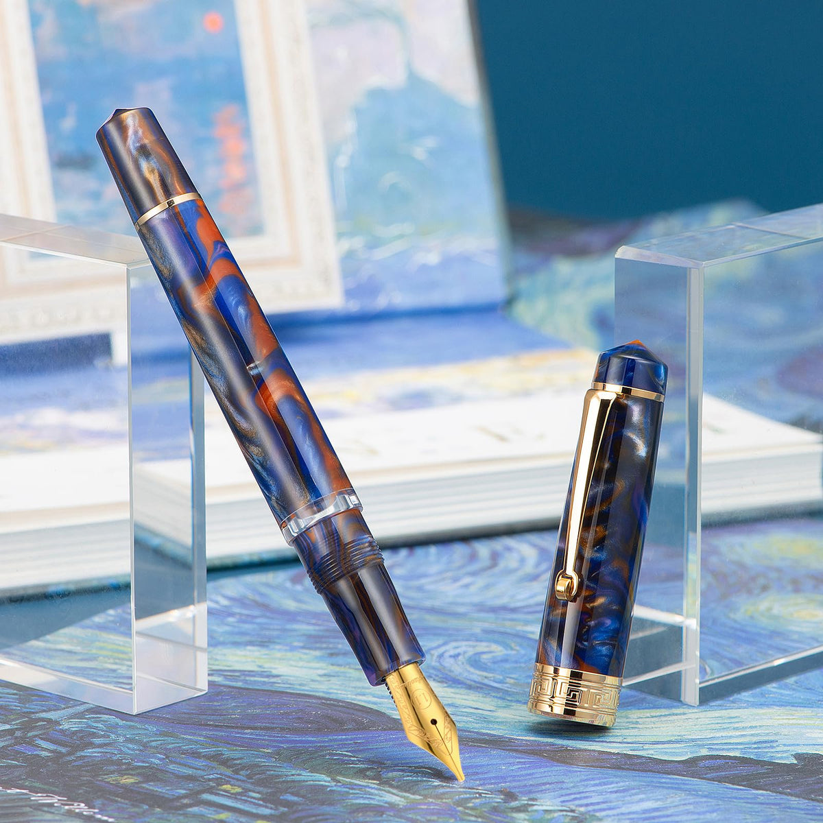 Asvine P20 Piston Fountain Pen, Stub Nib 1.1mm Calligraphy Art Drawing Purple Marble Acrylic with