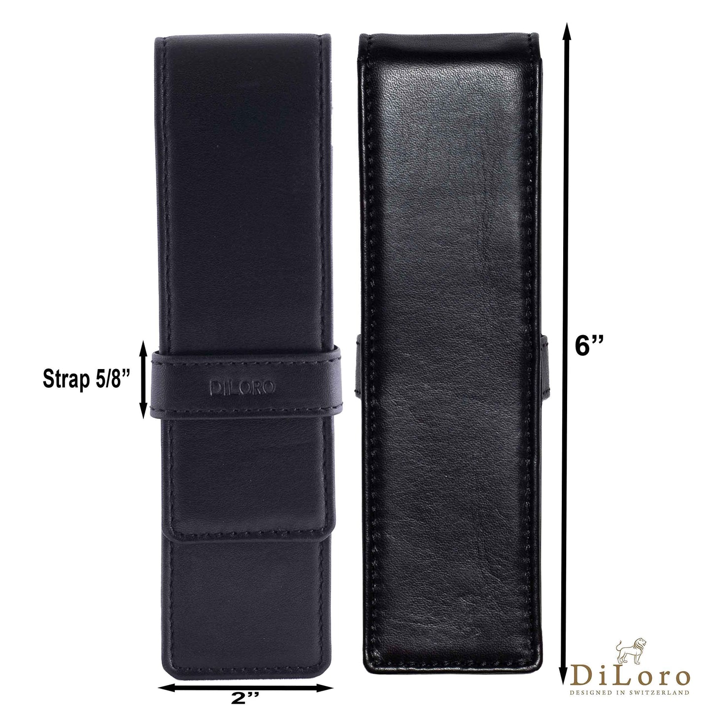 DiLoro Leather Double Pen Case Pencil Pouch Holder for Two Fountain Ballpoint Rollerball Pens and