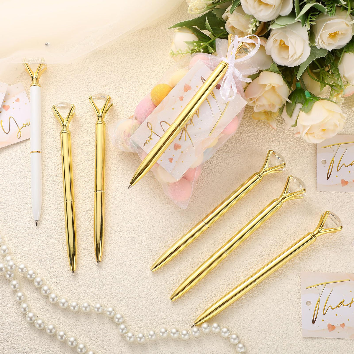 Yeaqee 91 Pcs Bridal Shower Pens Set, Gold, White, Classic Style