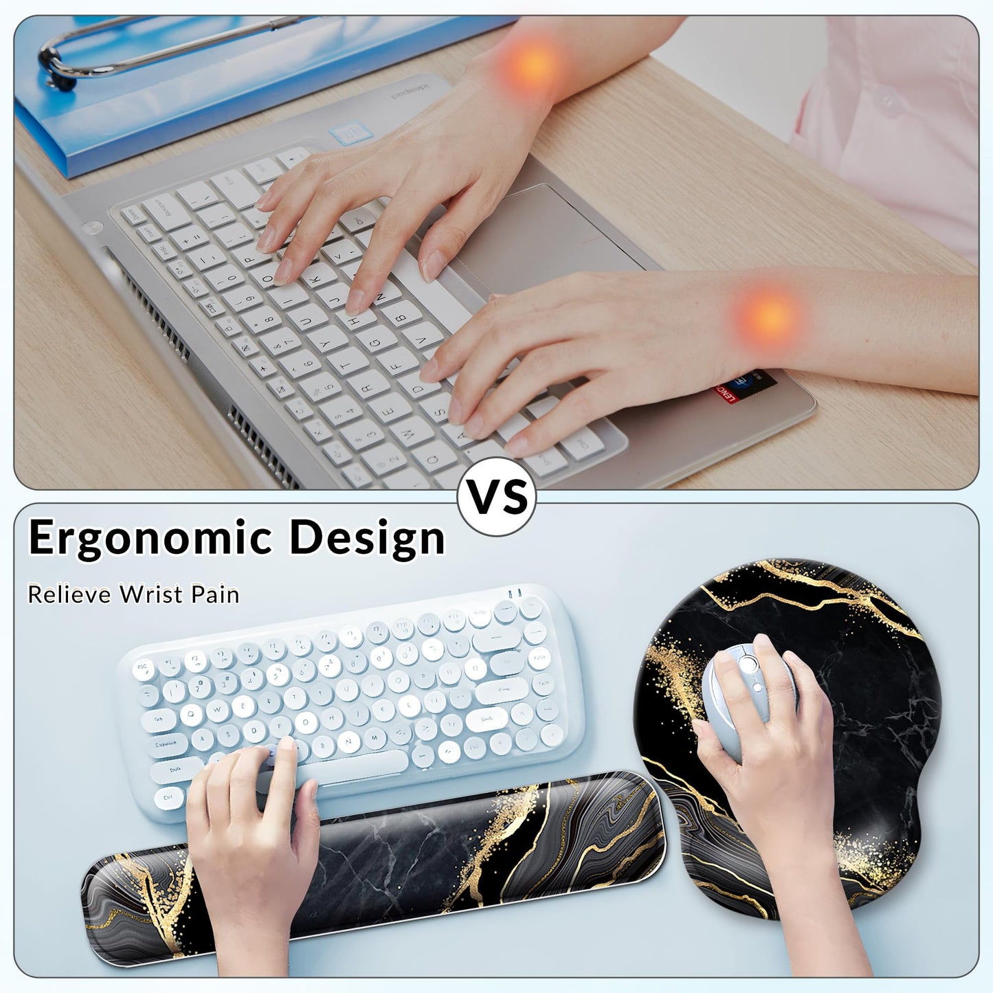 VINEBURY Desk Mat Set Keyboard and Mouse Pad with Wrist Rest Support