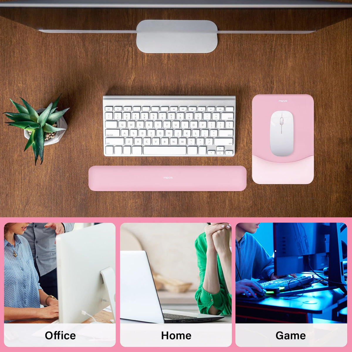 MOSISO Wrist Rest Support Mouse Pad & Keyboard Set, Pink