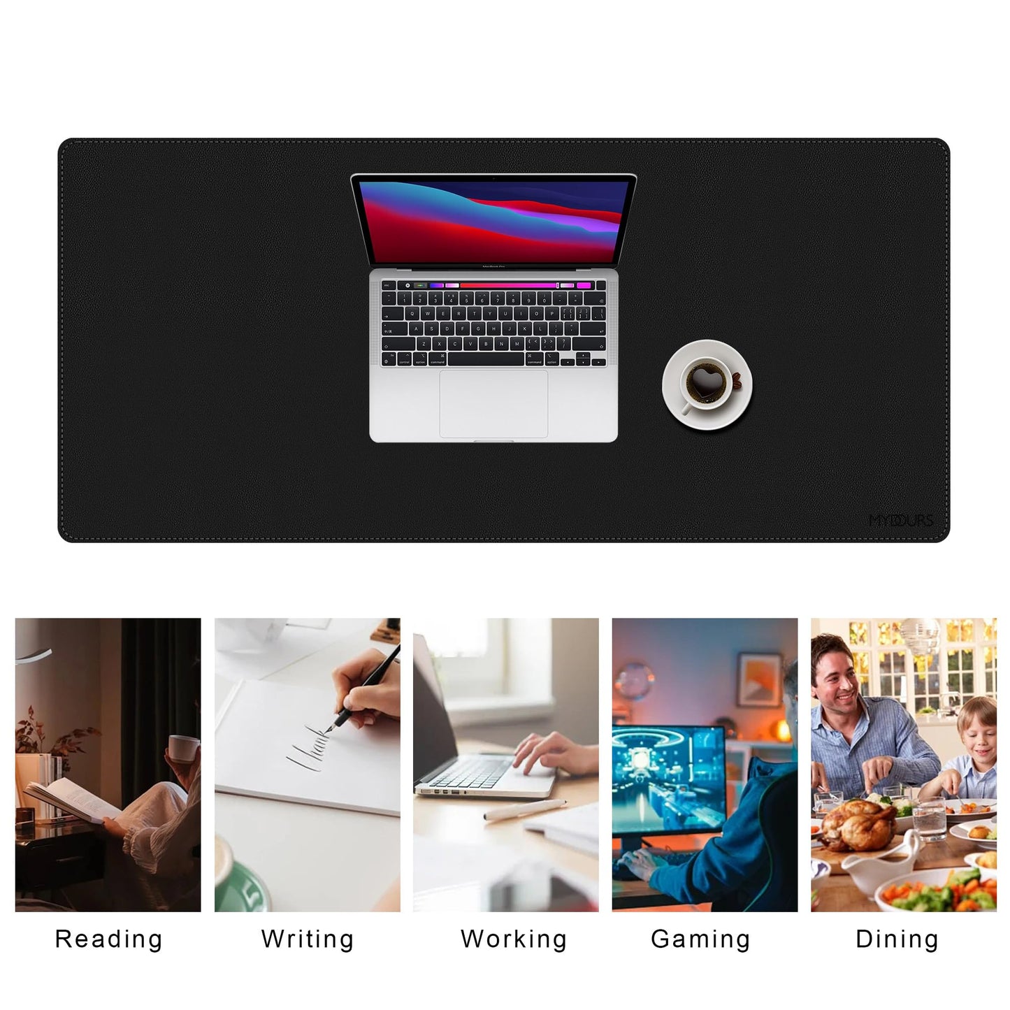 Mydours 43.3" x 15.7" XL Large Desk Mat PU Leather Gaming Mouse Pad, Black