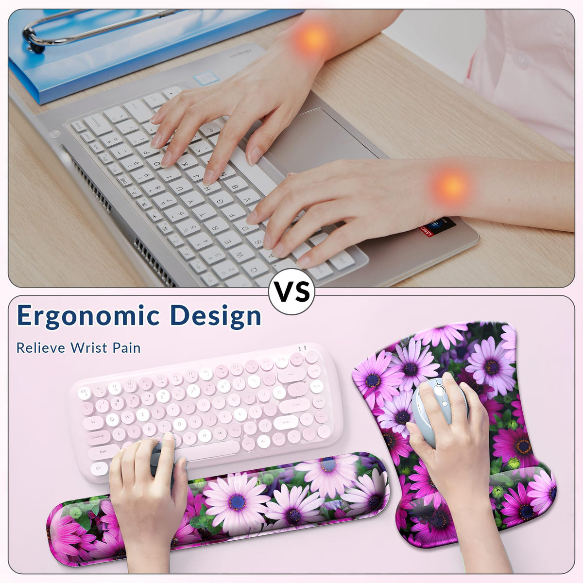VINEBURY Desk Mat Set Keyboard and Mouse Pad with Wrist Rest Support