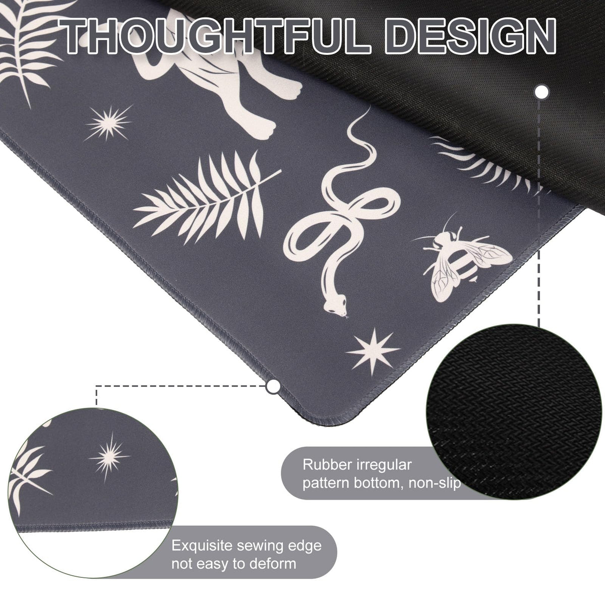 L-SPOUTTO Black Desk Mat for Keyboard and Mouse,Boho XXL Gaming Mouse Pad