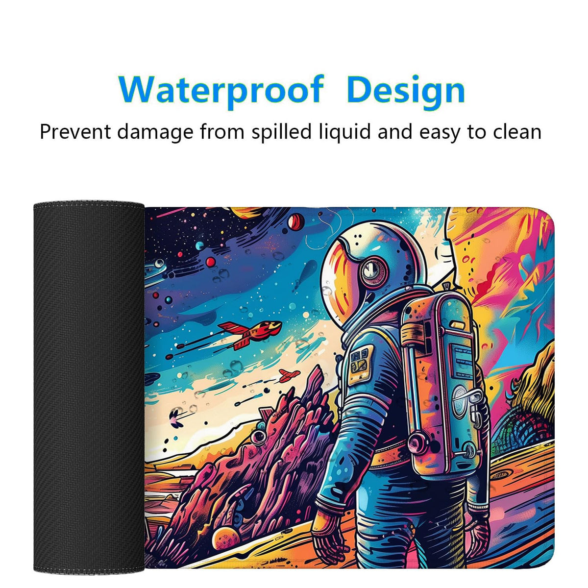 Space Planet Desk Mat Astronaut Spaceship Cosmic Large Gaming Mouse Mat with Stitched