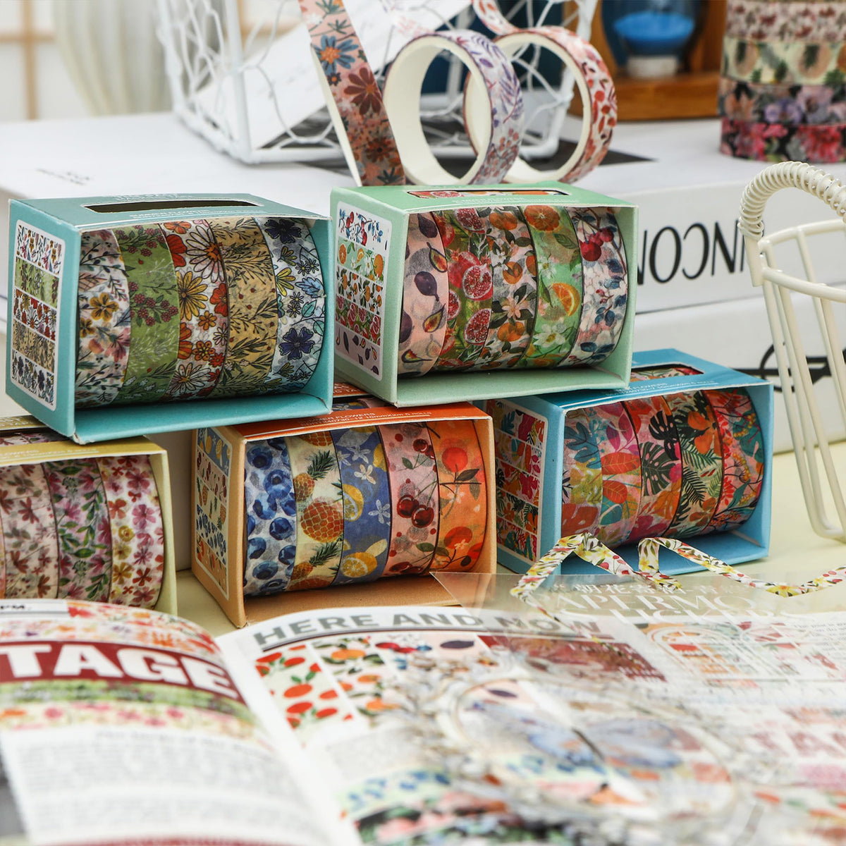 YUBX Flowers Washi Tape Set 60 Rolls Floral Patterns Decorative Skinny Blooms Masking Tapes for