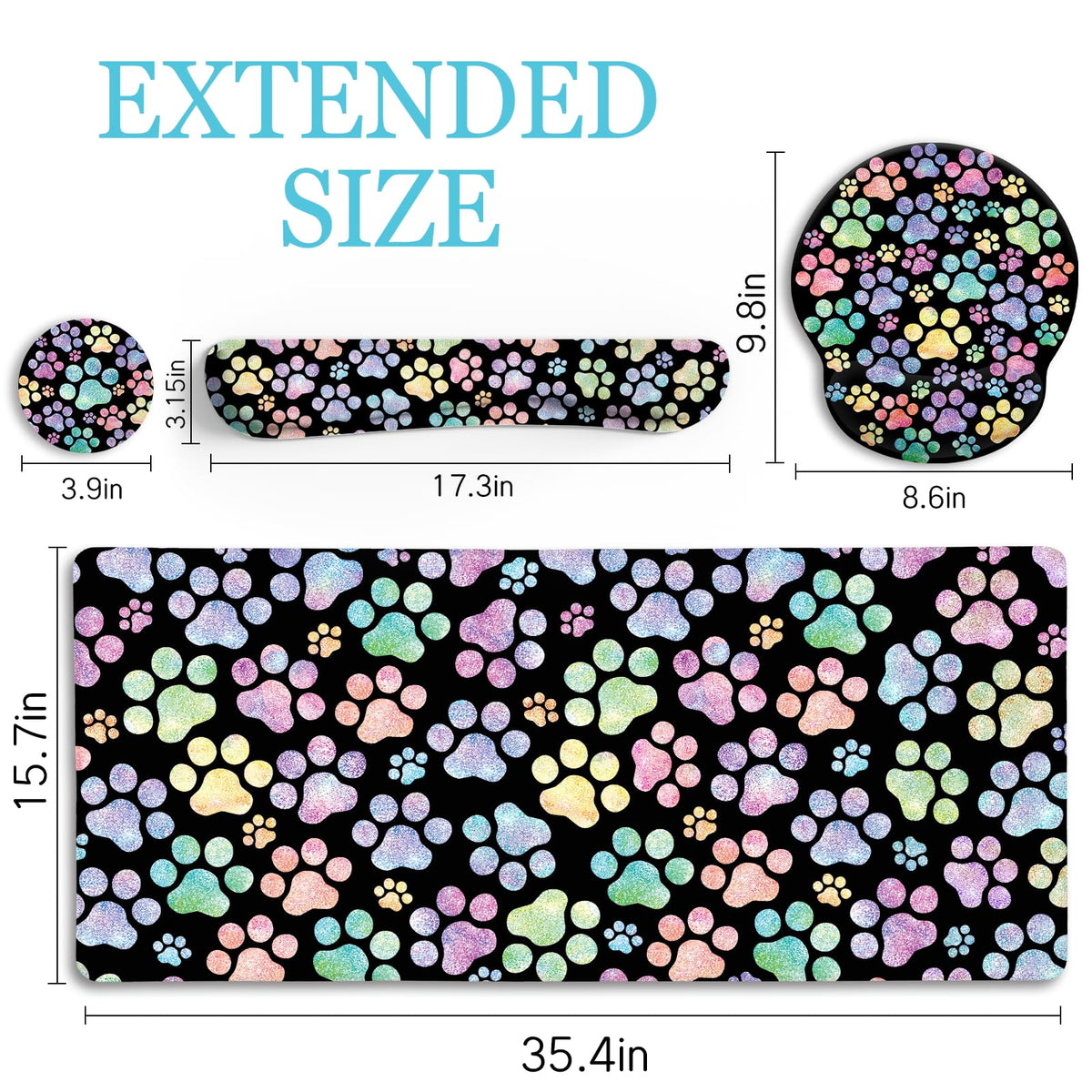 LIMKRIAN Dog Paw Mouse Pad Set XXL Large Desk Mat Pad, Cute Office Decor