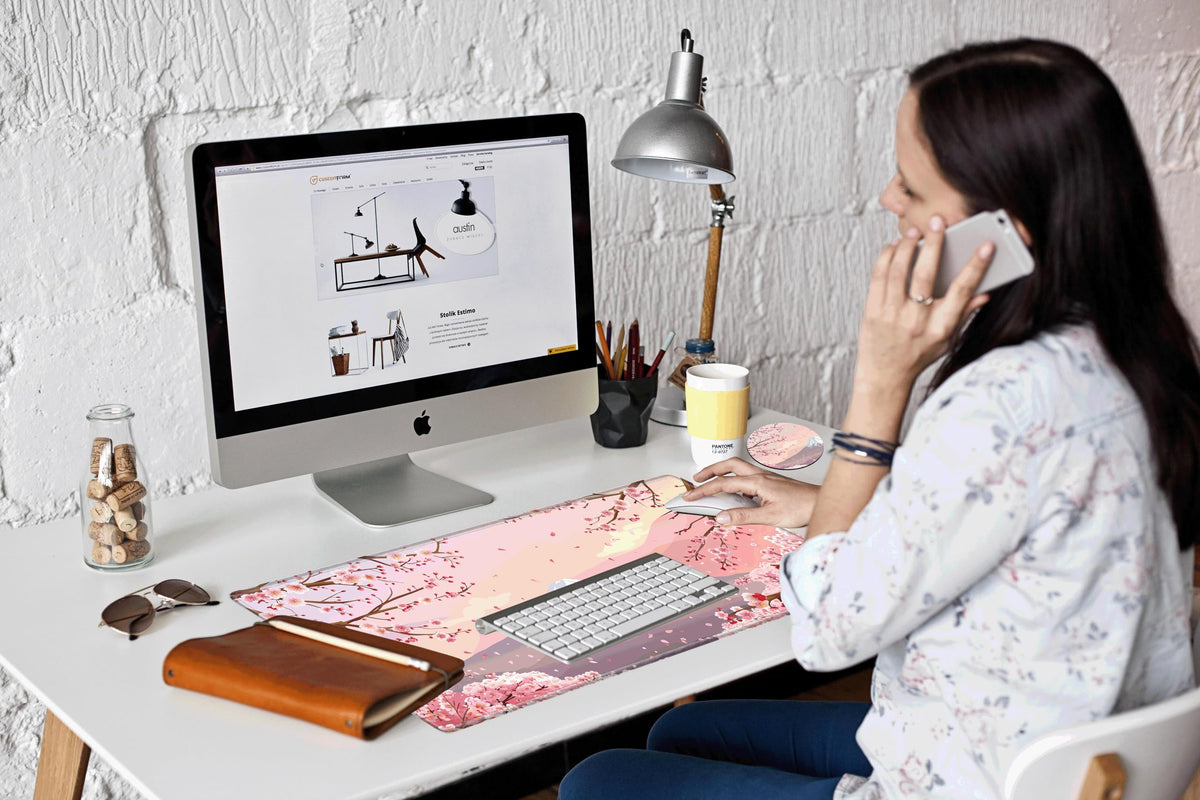 Gaming Mouse Pad Large Mousepad Cherry Blossom Desk Mat XXL Big Desk Pad 31.5x15.75 Rubber Base
