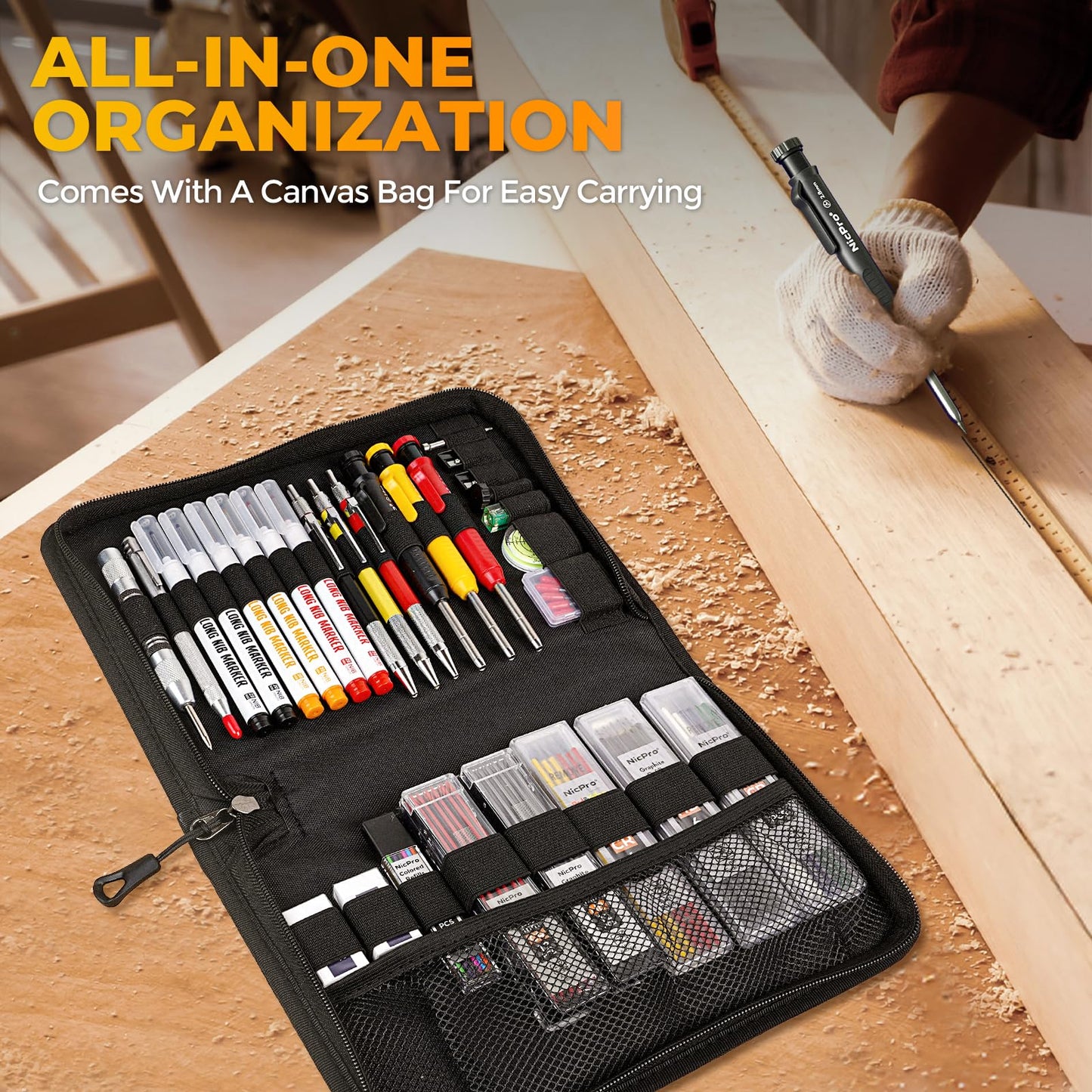 Nicpro 39 Pack Carpenter Pencil Set with Sharpener, Canvas Case