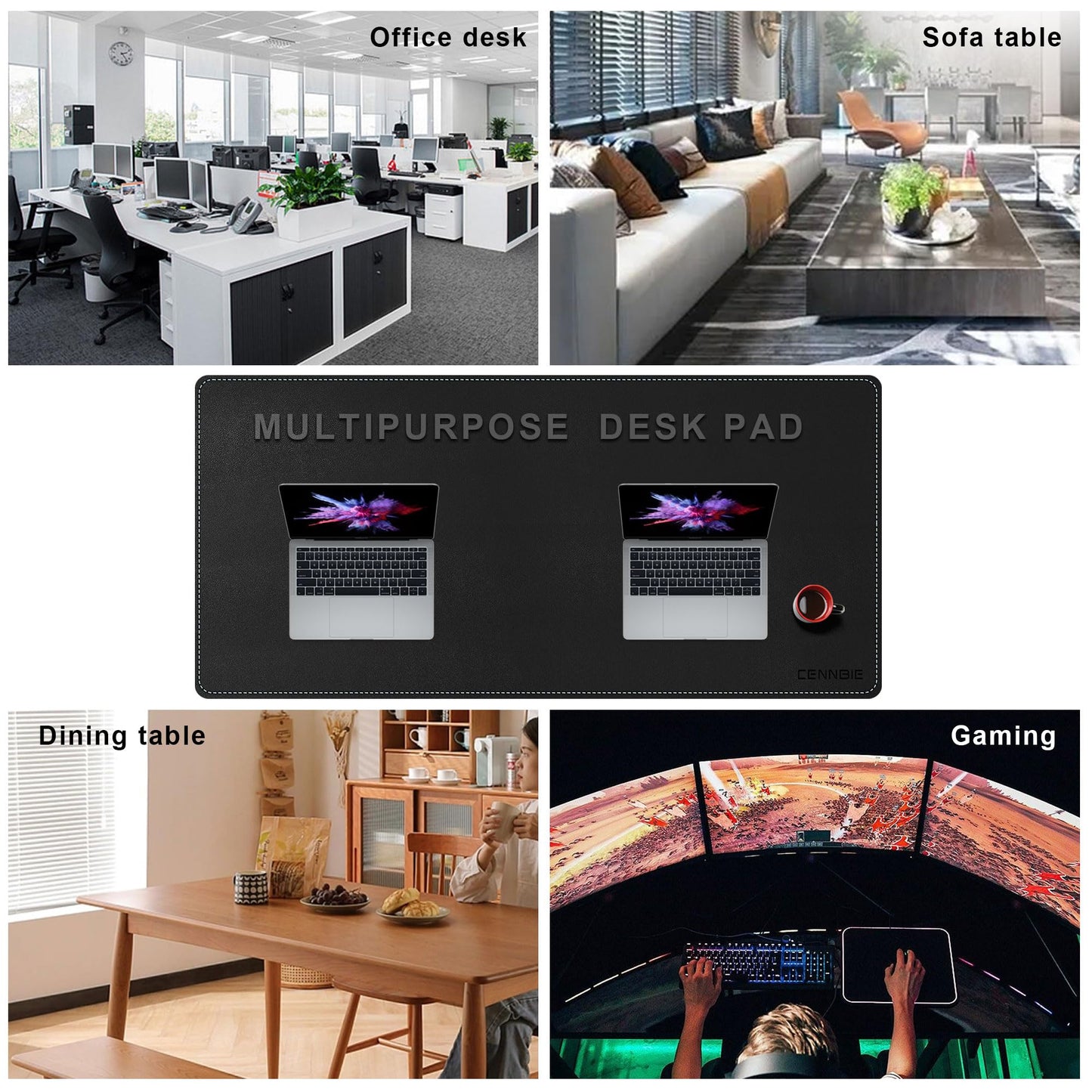 CENNBIE Leather Desk Pad Large, 55.1" x 27.5" Desk Mat Protector (Black)