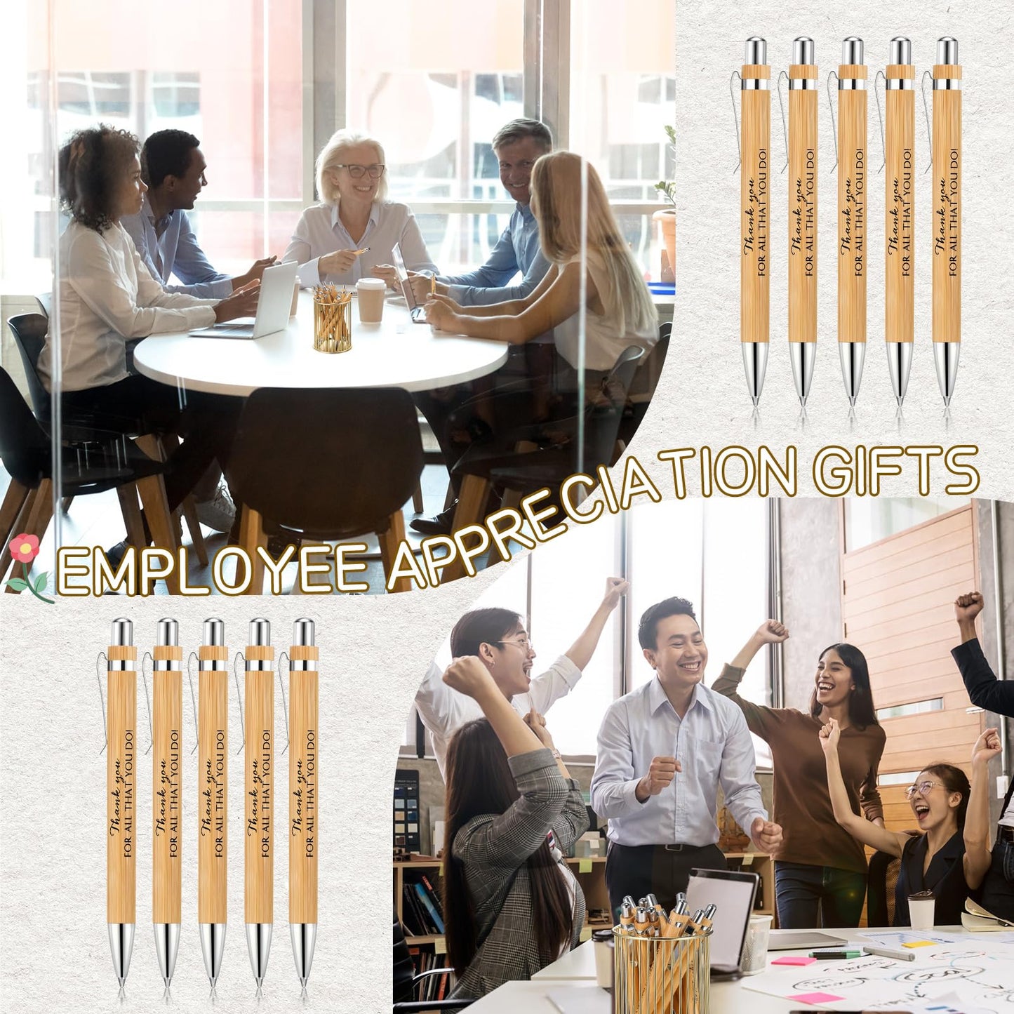 Fuutreo 50 Pcs Employee Appreciation Gift Bulk Inspirational Bamboo Pens Thanks Wood Ballpoint Pen