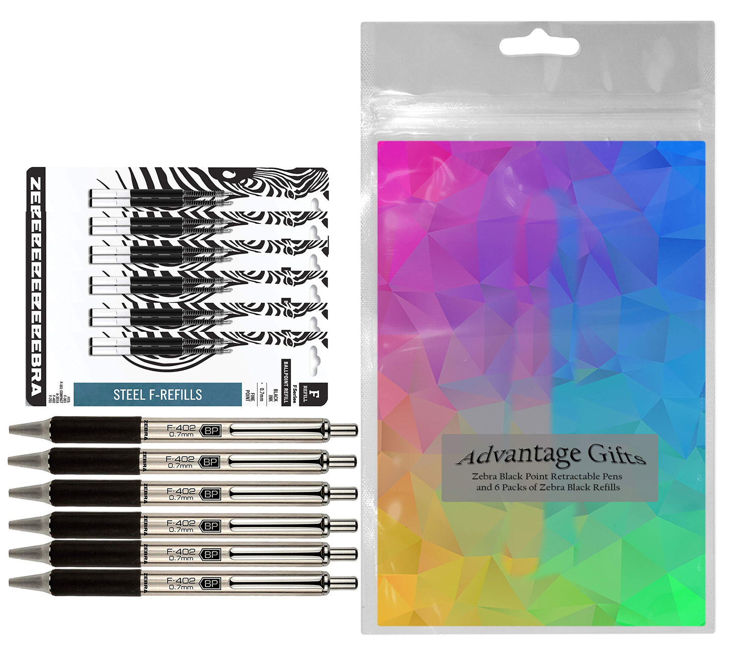 Zebra F-402 Ballpoint Stainless Steel Retractable Pens With Refills, Fine Point, 0.7mm, Black Ink