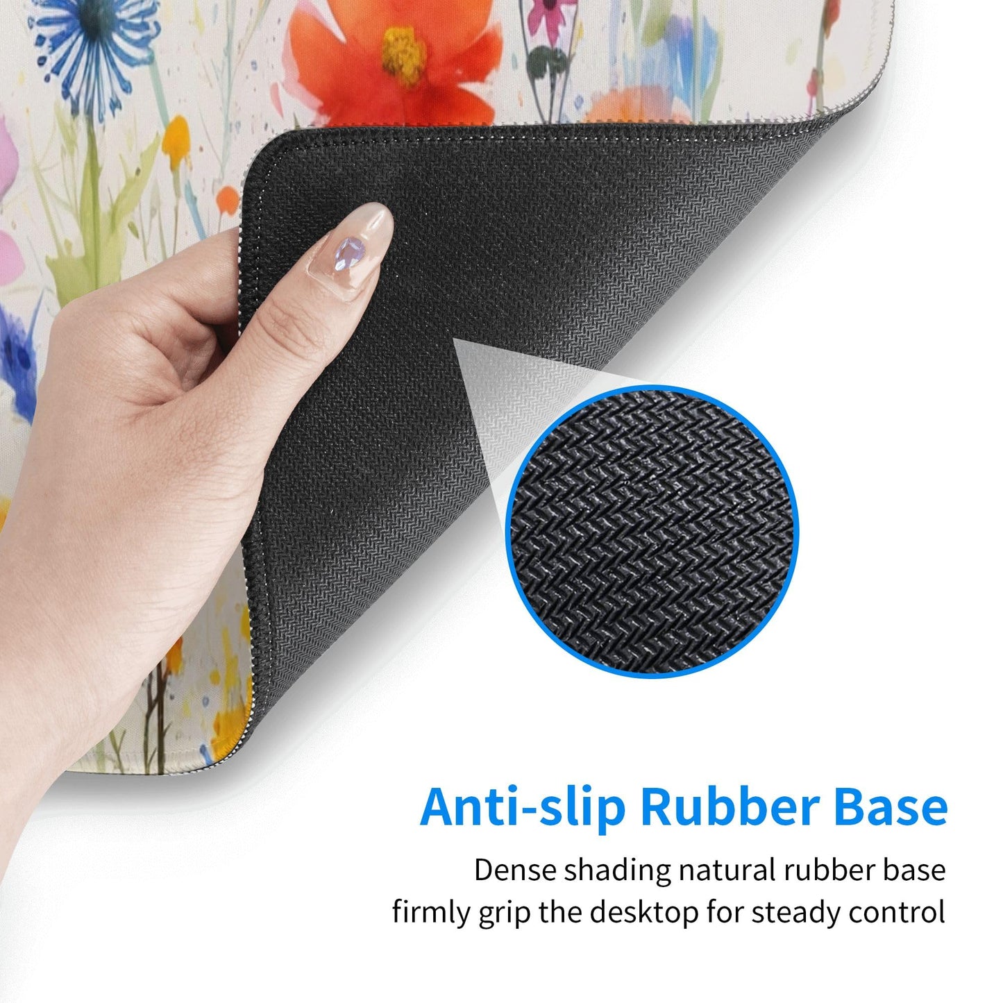 Cute Wildflowers Pattern Mouse Pad 31.5 x 12 Inch, Non-Slip Rubber Base, Ergonomic Design for Pain