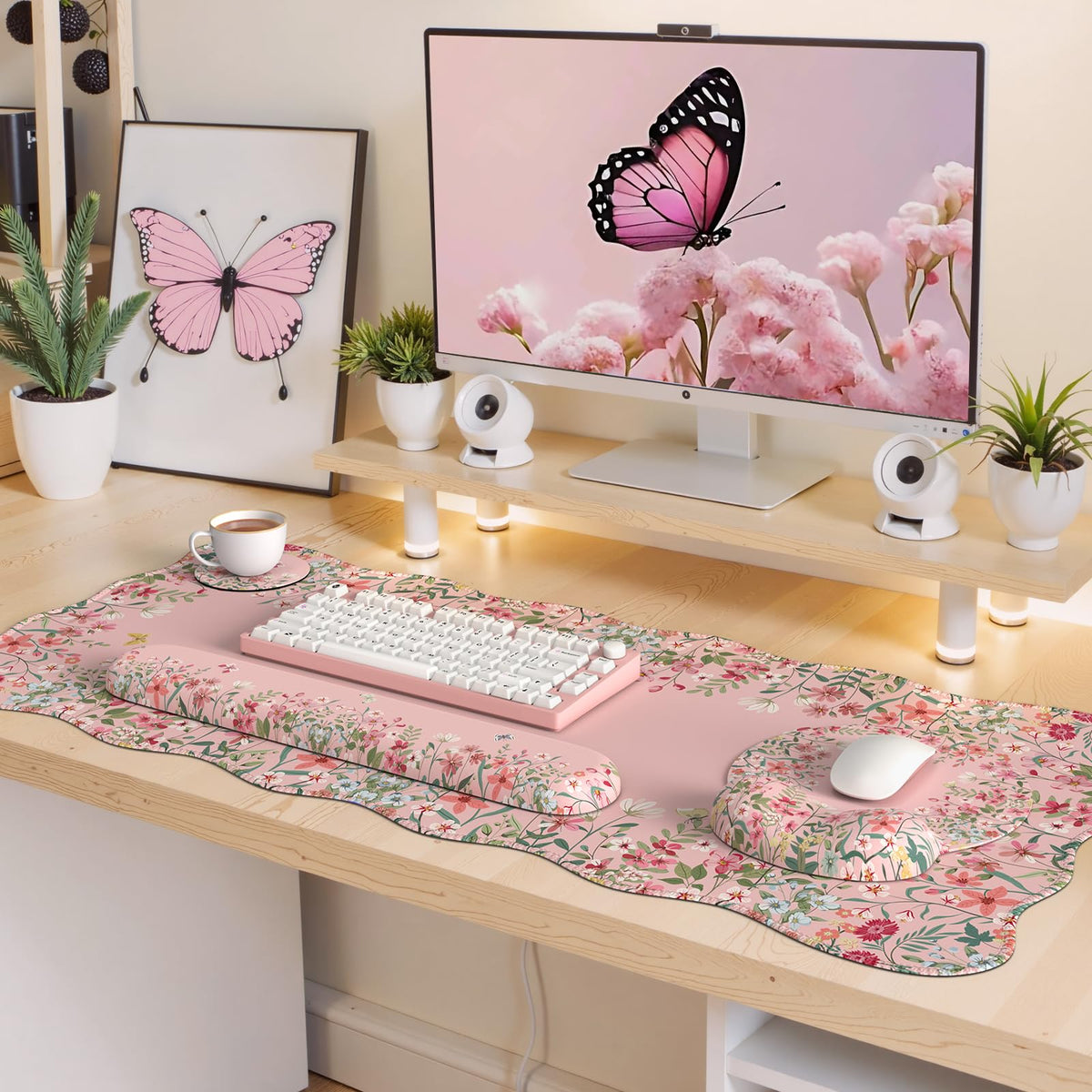 iLeadon Pink Mouse Pad, Scalloped Desk Mat Cute for Keyboard and Mouse