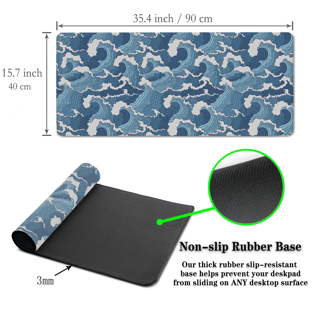 Samgula Large Desk Pads Blue and White Desktop Pad, Pc Mouse Pad Keyboard Mat, Desk Pad Gaming