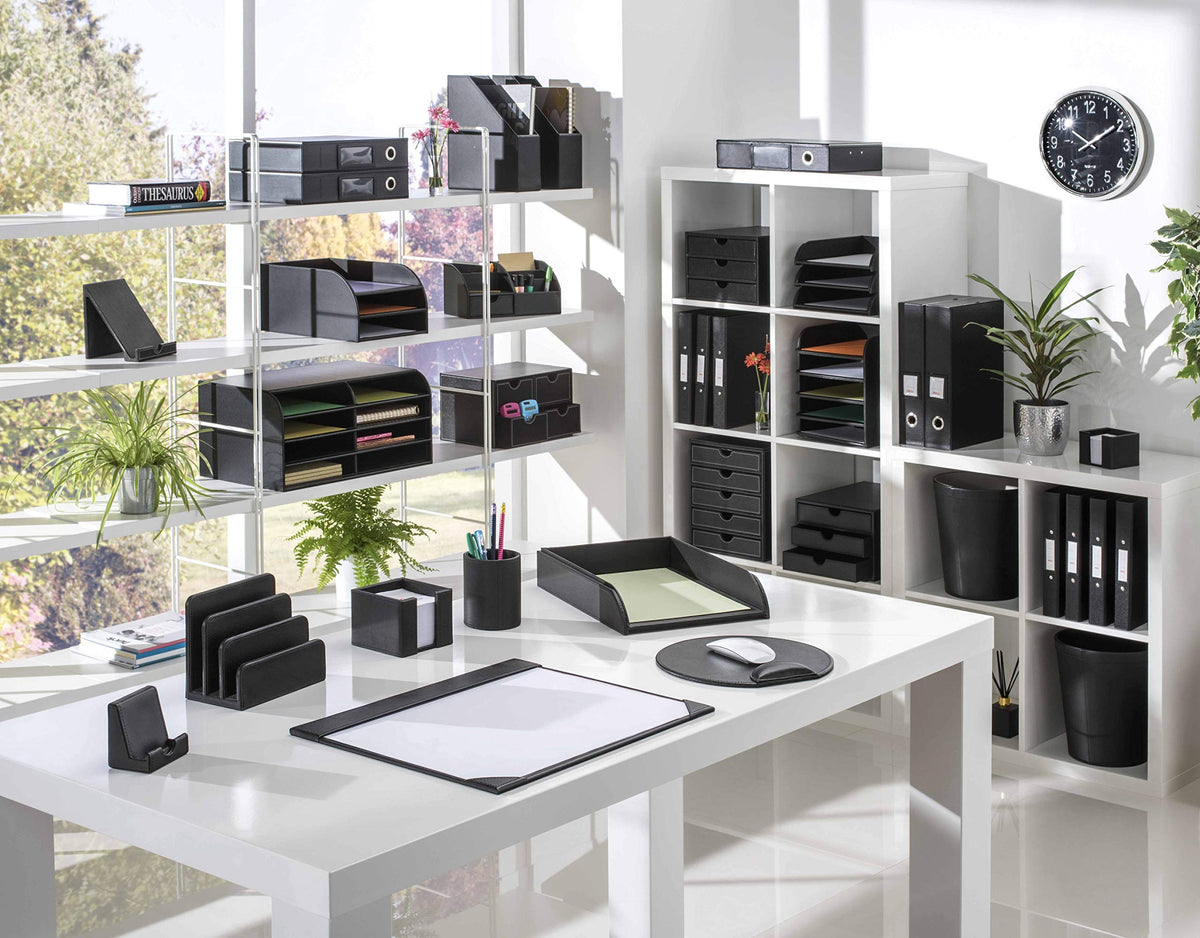 OSCO Black Faux Leather Letter Holder | Mail Sorter | Post Rack | Envelope Organiser | Document