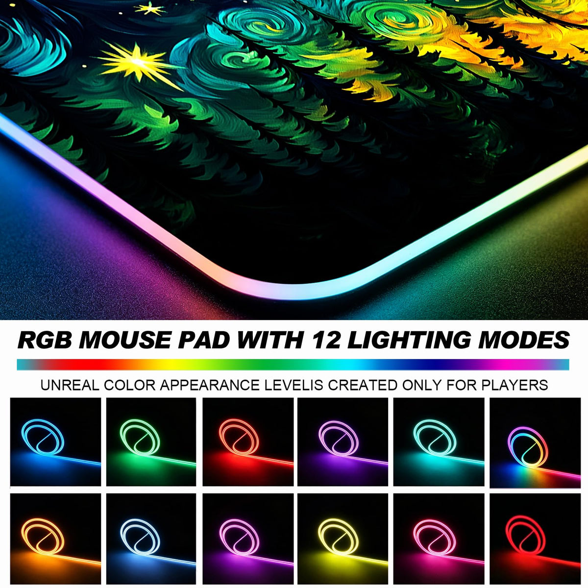 JIANG100 RGB Starry Night Forest Dragon Gaming Desk Mat & Mouse Pad, XL