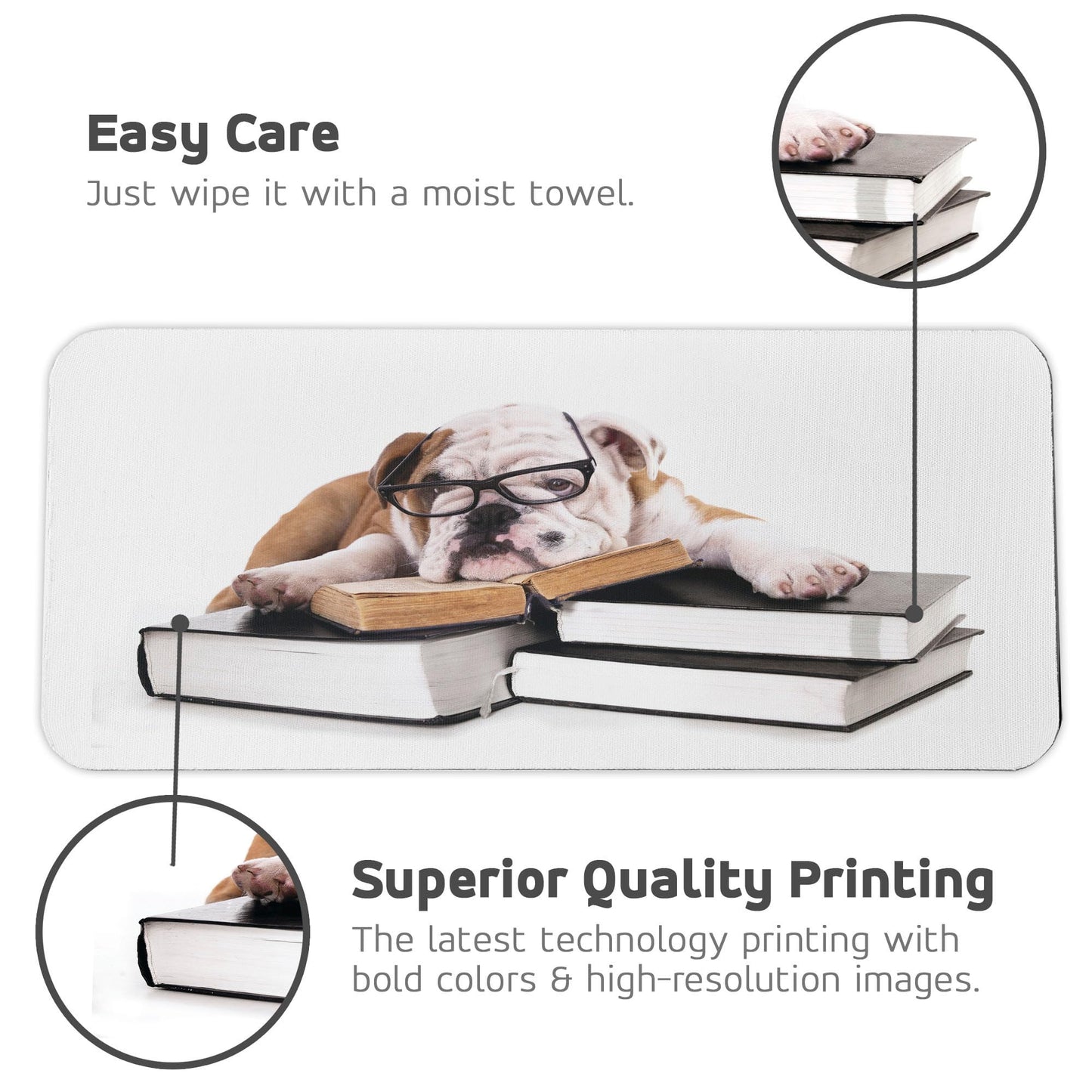 Ambesonne English Bulldog Computer Mouse Pad, Pure Breed Bulldog with Glasses and Books Hardworking