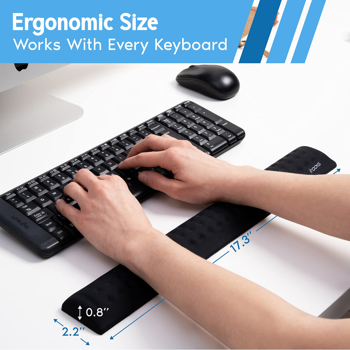 i-Rocks Memory Foam Keyboard Wrist Rest - Pain-Reducing, Non-Slip Rubber Base Wrists Rest Support