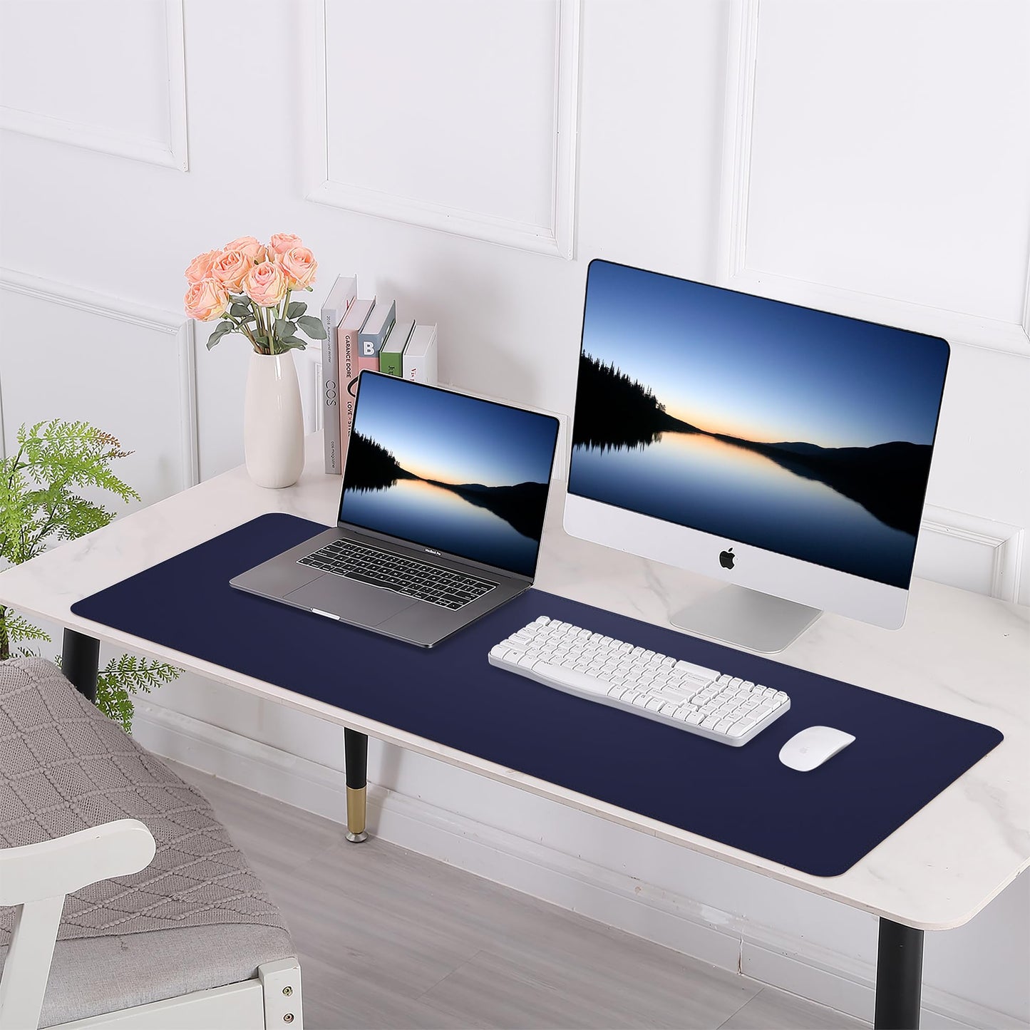 AFIING Cork Desk Mat 47" x 23.6", Dual-Sided Natural Cork & PU Leather Desk Pad, Non-Slip