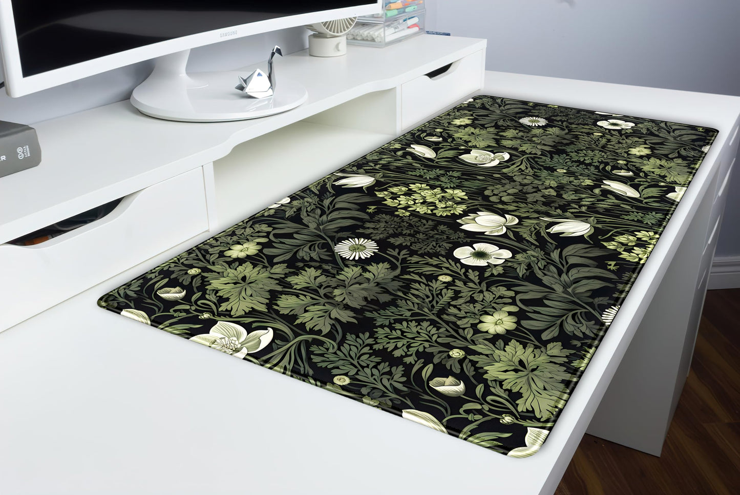 Dark Green Floral Plants XXL Gaming Mousepad & Desk Pad - Nature Leaf Flower Laptop Keyboard Mat