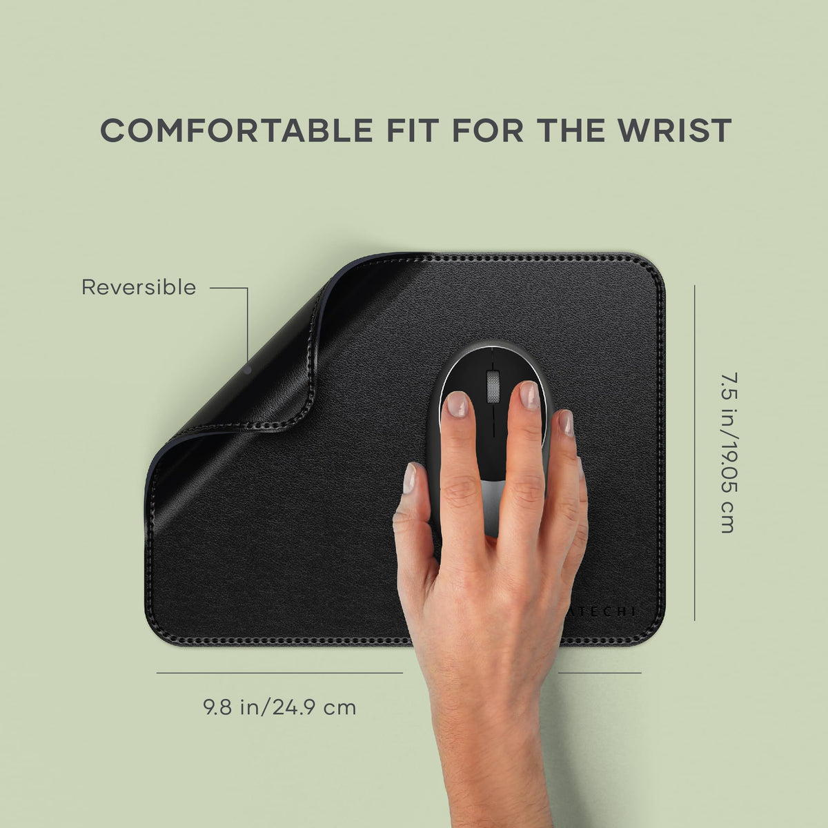 Satechi Vegan-Leather Mouse Pad, Reversible Design, Ergonomic, Black