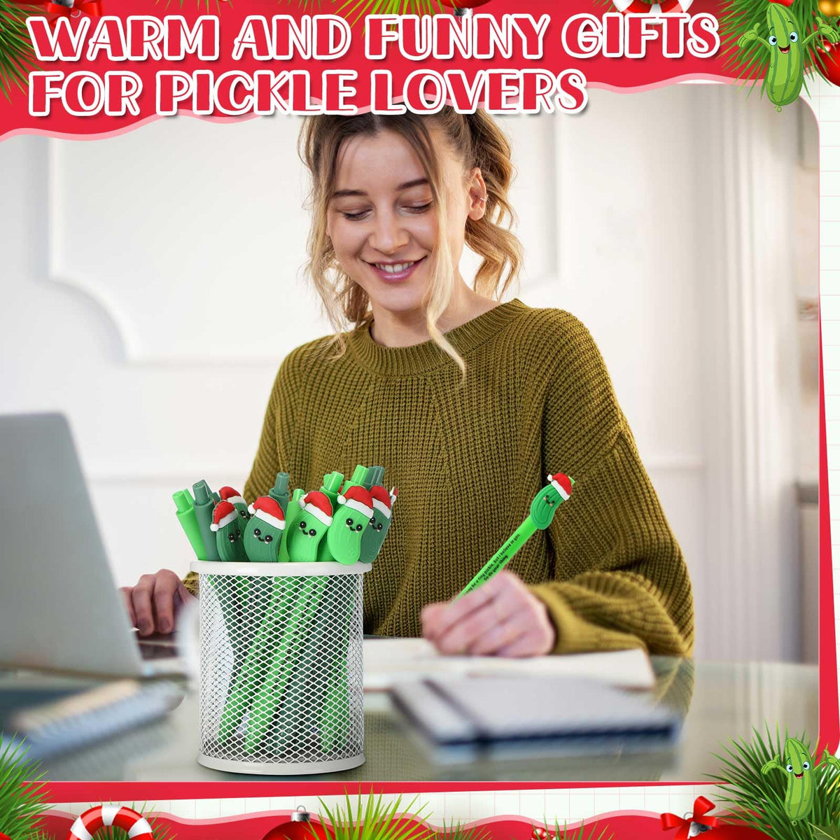 MotiMind 40 Sets Christmas Pickle Pens for Coworkers Bulk Christmas Employee Appreciation Gifts