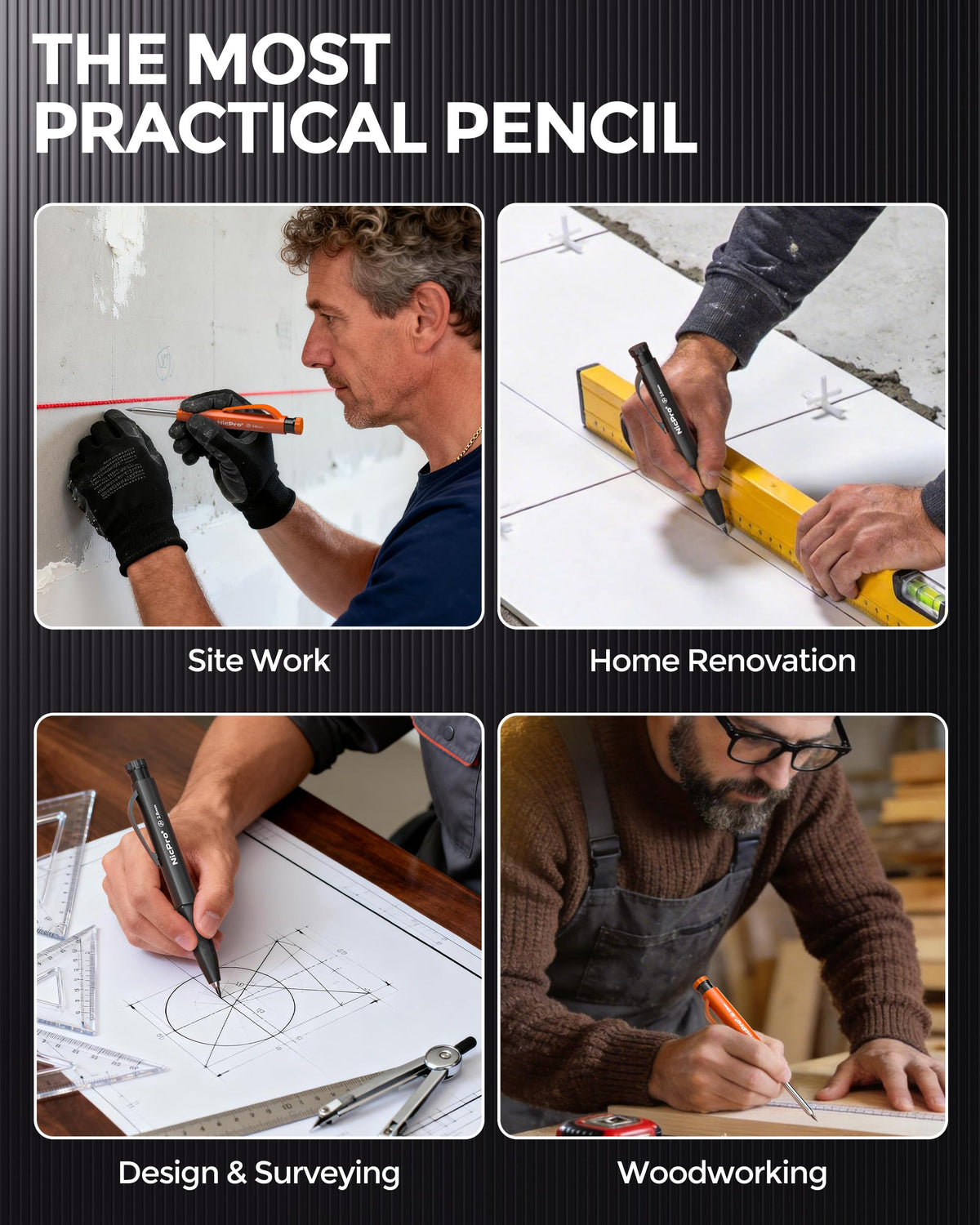 Nicpro Carpenter Pencil with Sharpener, 3 Pack Pencils for Construction