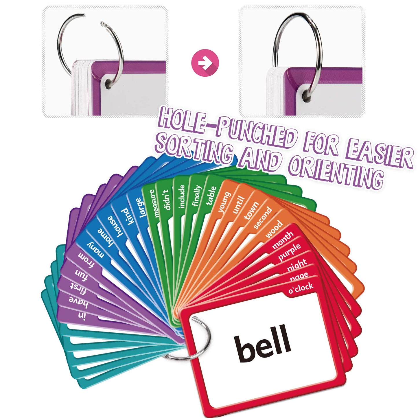 Torlam 520 Sight Words Flash Cards Kindergarten Homeschool Supplies with Card Folders & Rings