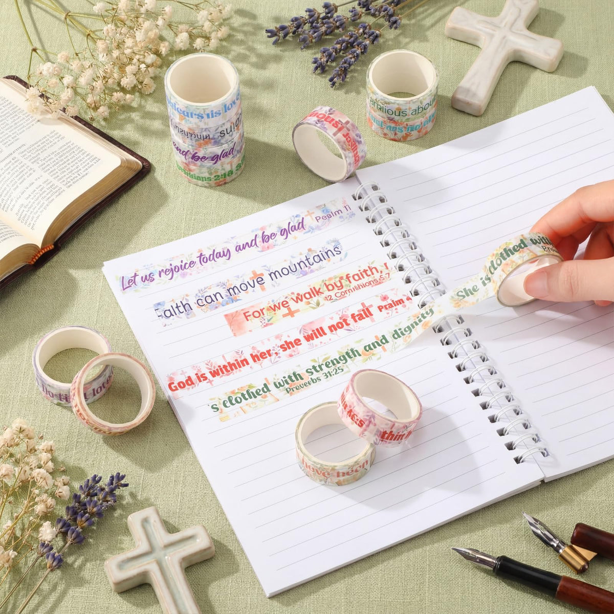 Janlaugh 24 Rolls Christian Washi Tape Gifts, Inspirational Religious