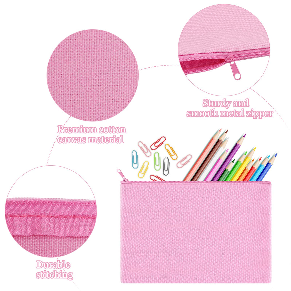 Sinzip 12 Pieces Cotton Canvas Makeup Bag, Multipurpose Cosmetic Bag with Zipper Travel Toiletry