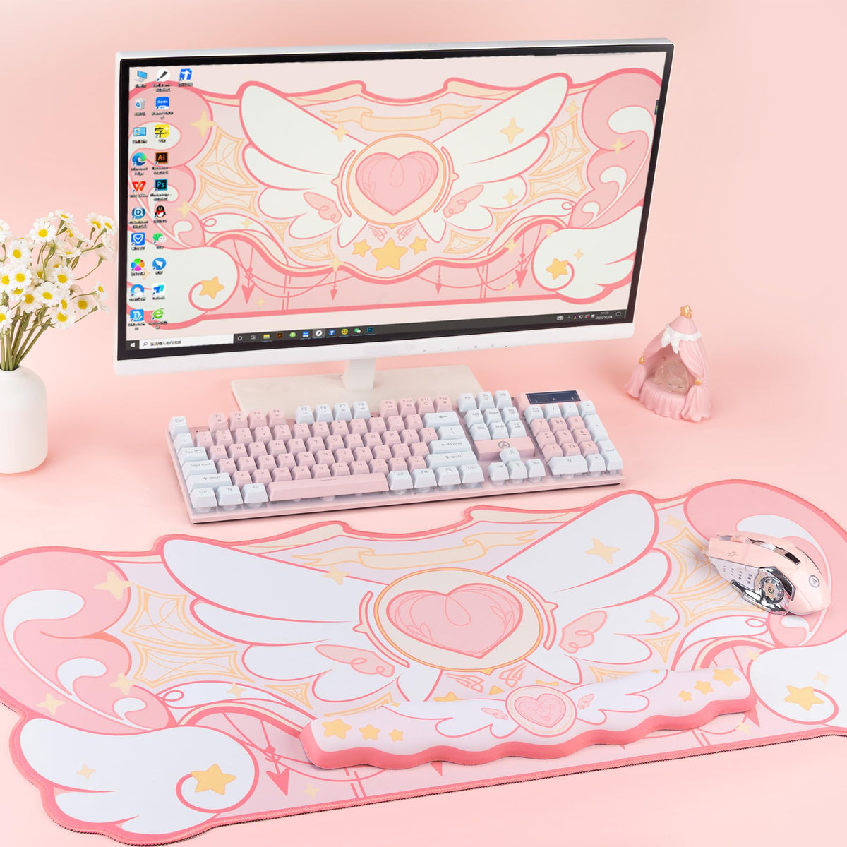 GeekShare Kawaii Mouse Pad Wrist Rest Support Set - Non-Slip Rubber Base Desk Mat and Memory Foam