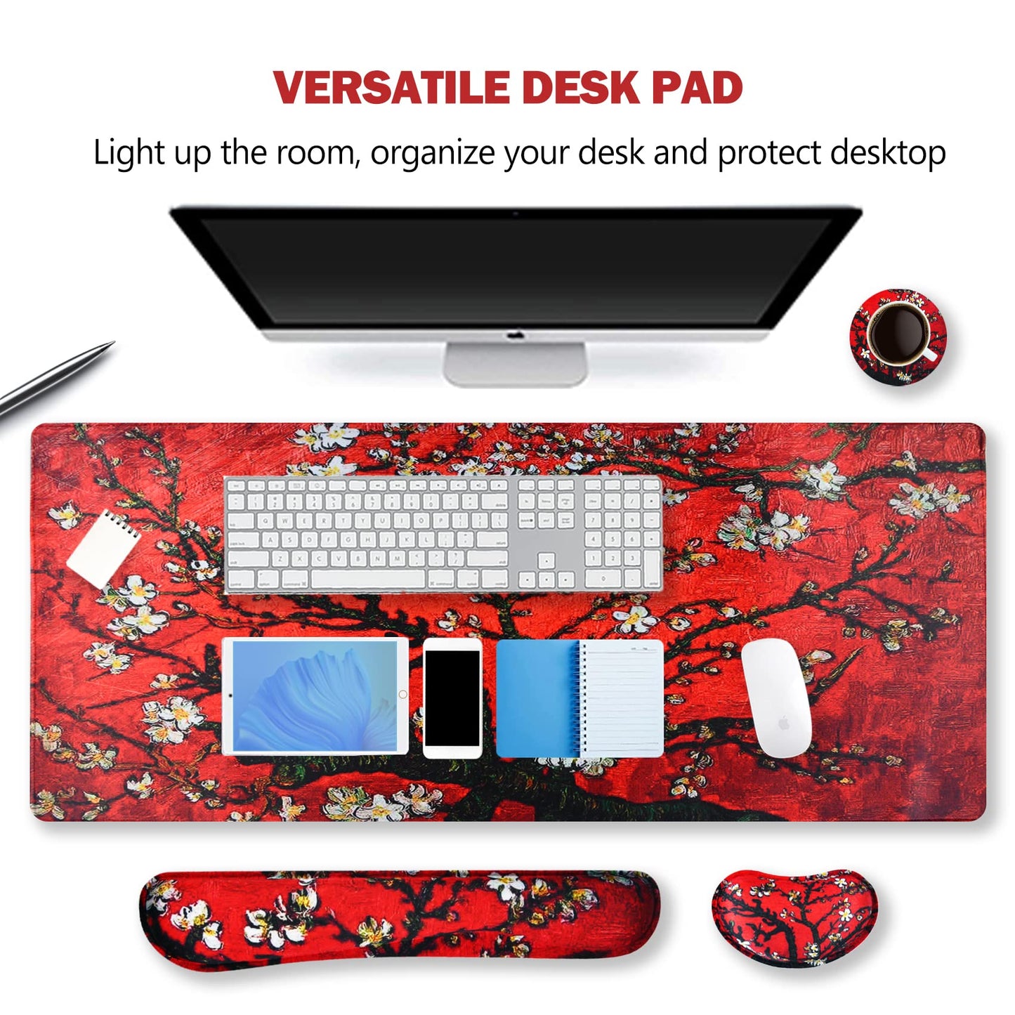 ARTSO Large Gaming Mouse Pad, Keyboard Wrist Rest Pad & Wrist Support Mousepad Set, Stitched Edge