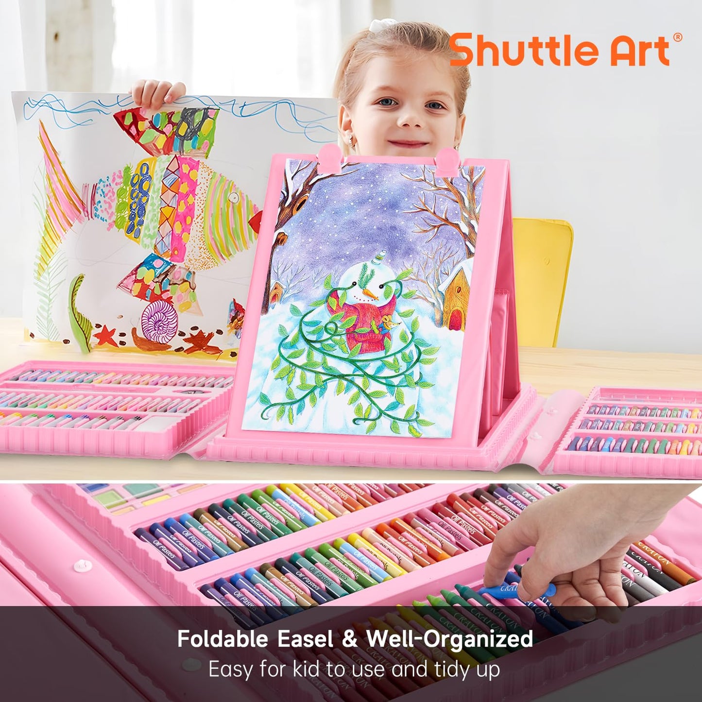 Shuttle Art 335 Piece Kids Art Set, Multi-Media Art Supplies, Gift Art Kit with Trifold Easel, 2