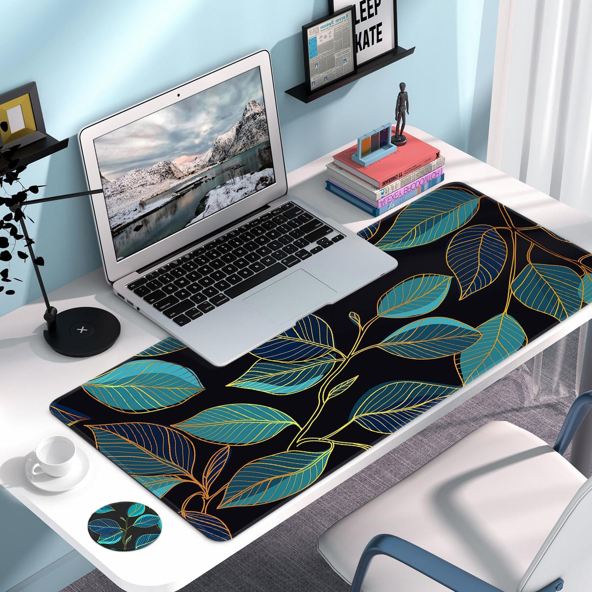 Large Gaming Mouse Pad with Coaster,Desk Matt for Desktop,Desk Mat-Leaves
