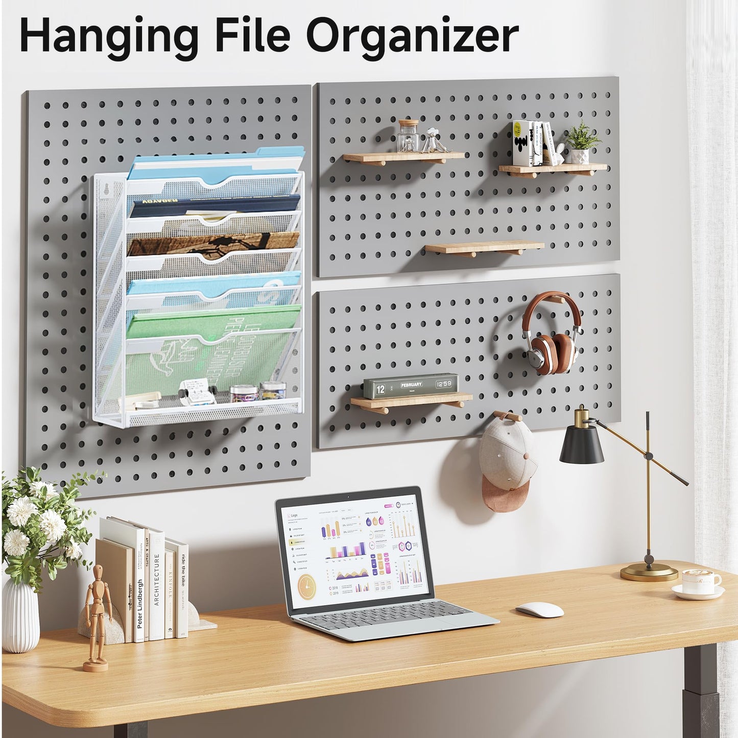 Lavatino 6-Tier Hanging File Organizer with Hooks – No Installation Needed, Wall-Mounted File &