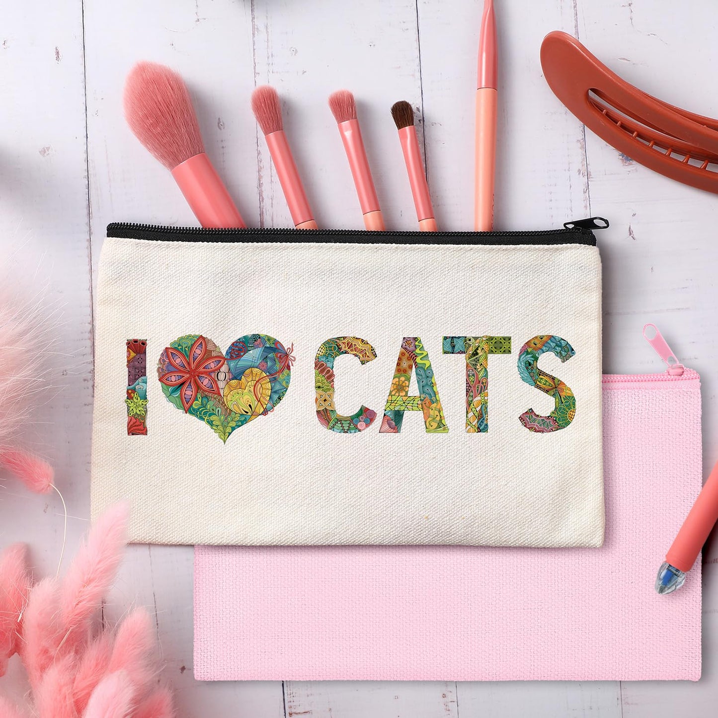 Frienda 50 Pcs Canvas Zipper Pouch Bulk Gift, Pink, Beige
