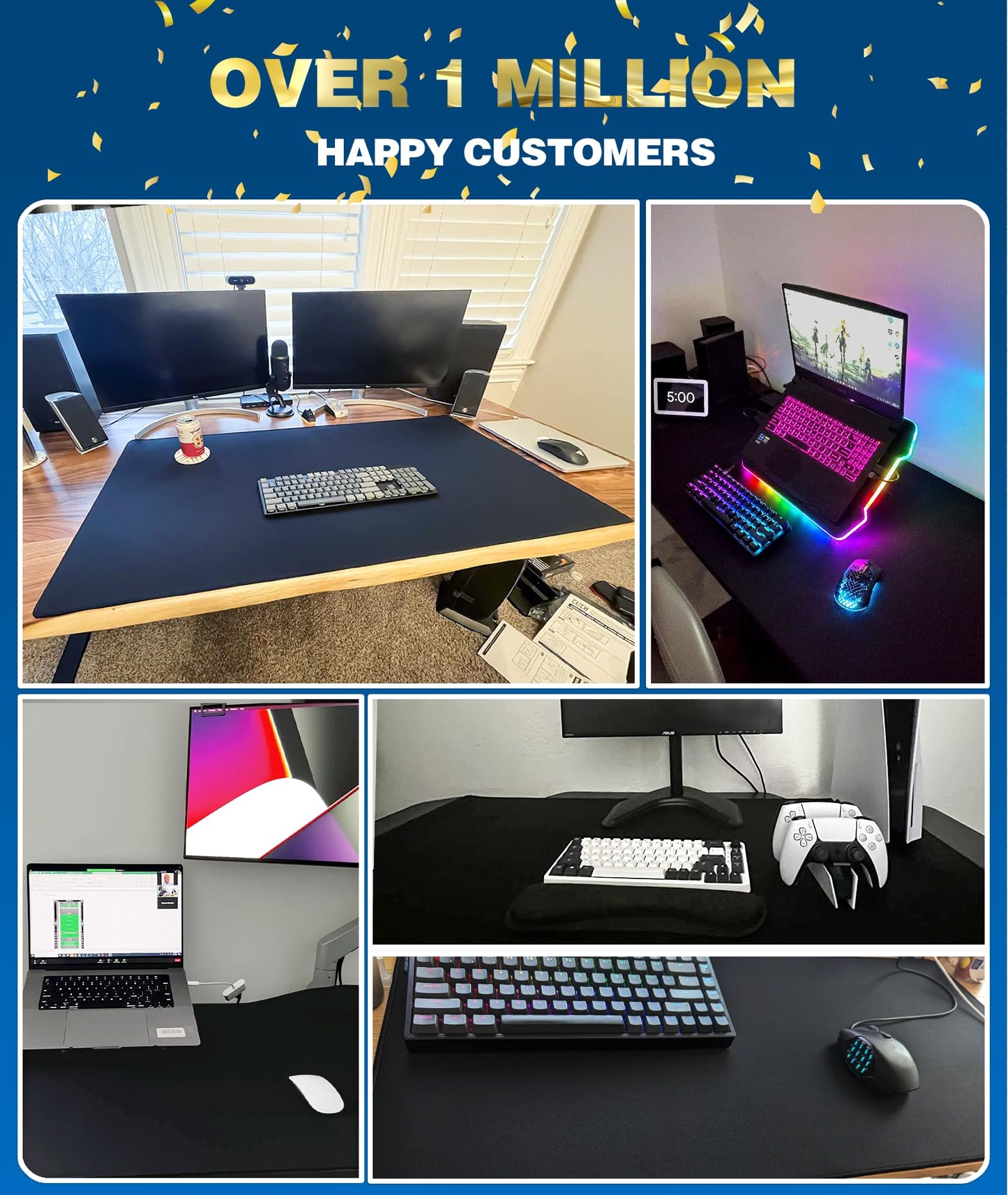 KTRIO Oversized Gaming Mouse Pad Desk Mat for Gamer, 47.3" x 23.6", Black
