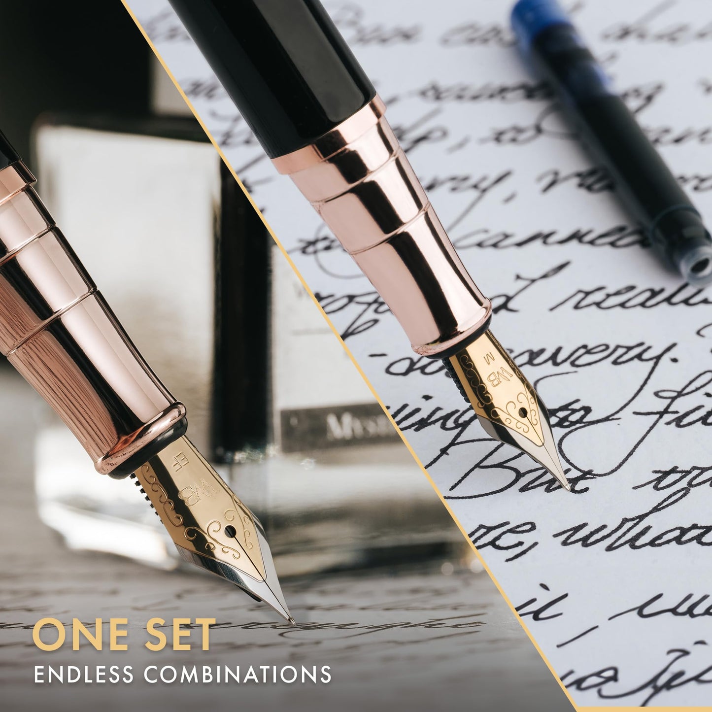 Wordsworth & Black Fountain Pen Gift Set, Medium & Extra Fine Nib, Black Rose