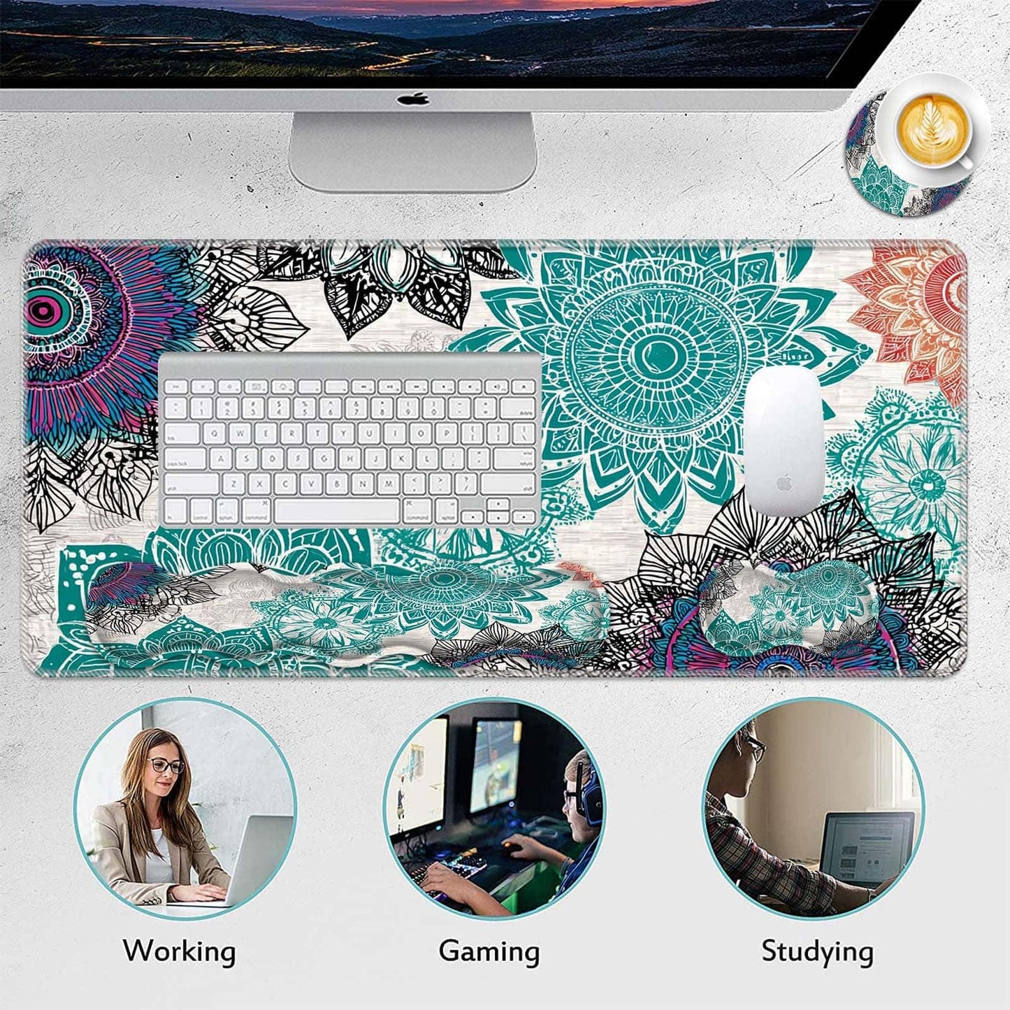 FGDRFGRW Mouse Pad Set,(31.5×11.8 in) Desk Pad + Keyboard Wrist Rest Support + Mouse Wrist Rest +