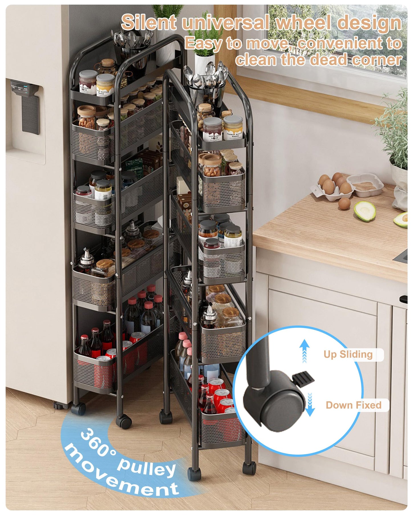 UMDONX 5-Tier Narrow Mobile Storage Cart with Pull-Out Baskets